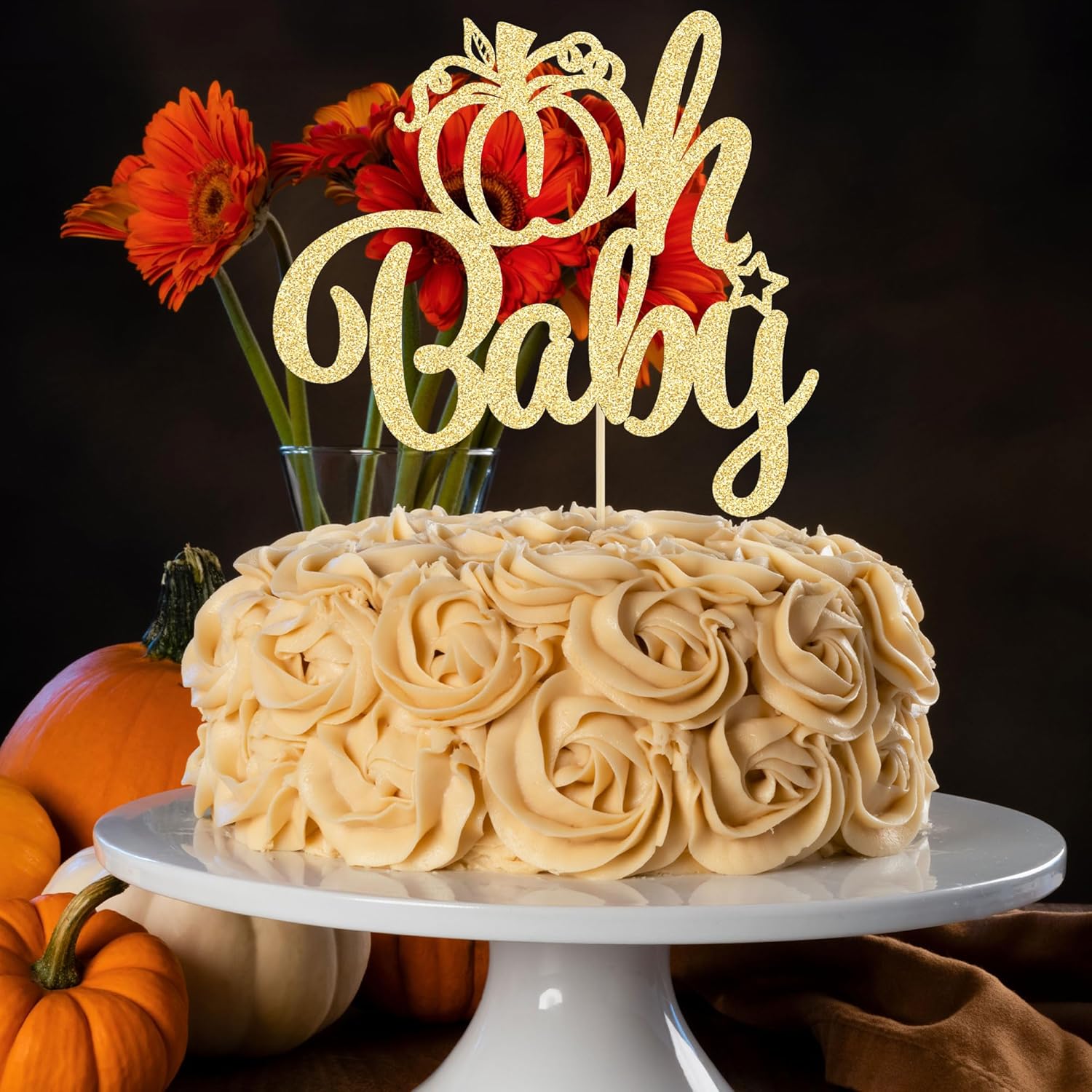 Gyufise 1 decoración de pastel de calabaza Oh Baby con purpurina con temática de otoño, calabaza, baby shower, decoración para baby shower, niños,