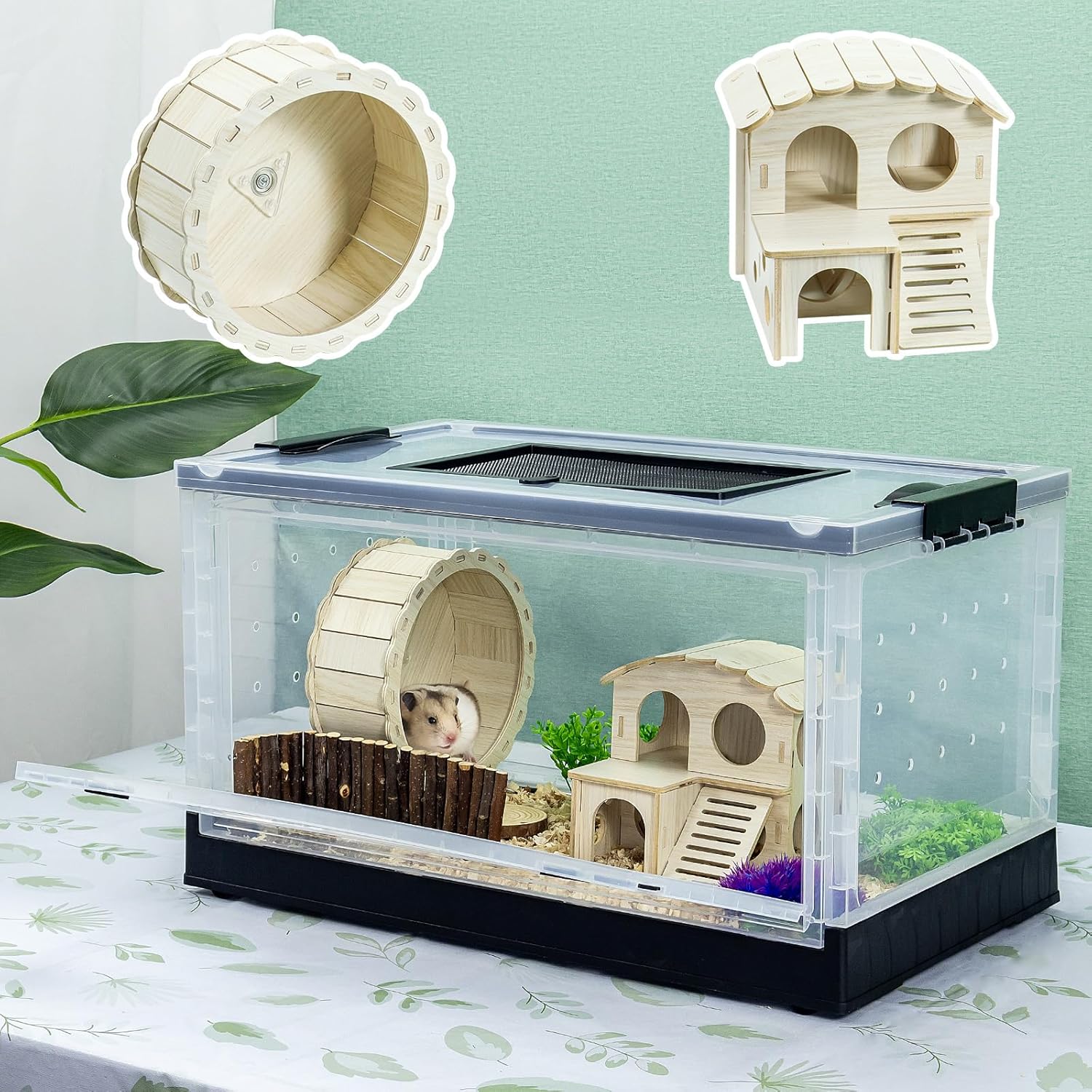 RunDuck Jaulas grandes para animales pequeños, jaula grande, plegable, portátil, con visión de 360, ventiladas con villas, ruedas de ejercicio, para