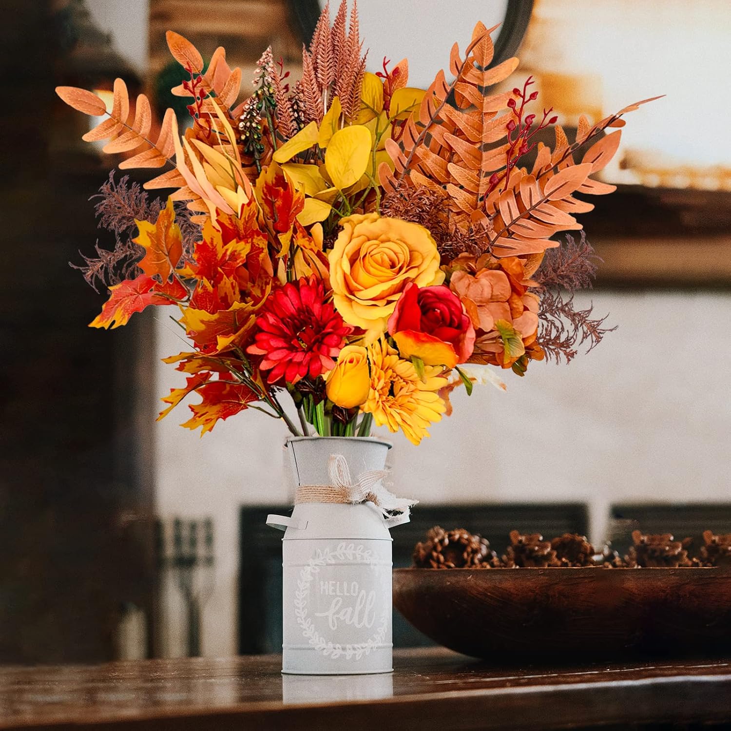 Ramos de flores artificiales de otoño, 21.6 pulgadas, flores naranjas de seda falsas, ramos de boda con tallos florales de otoño para dama de honor