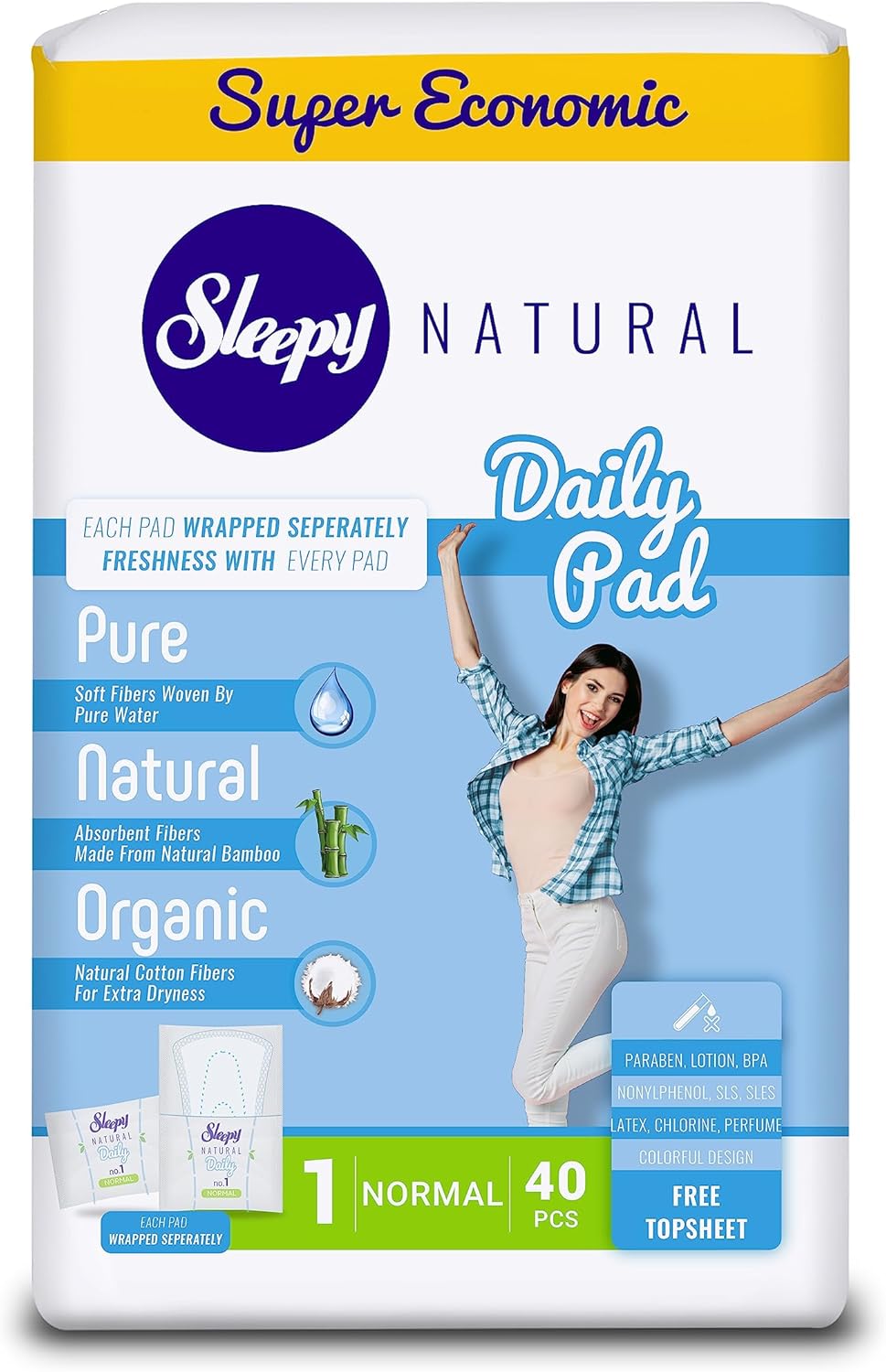 Almohadillas femeninas para mujer, tamaño 1, almohadillas sanitarias de absorción de flujo pesado, paquete múltiple envuelto por separado para