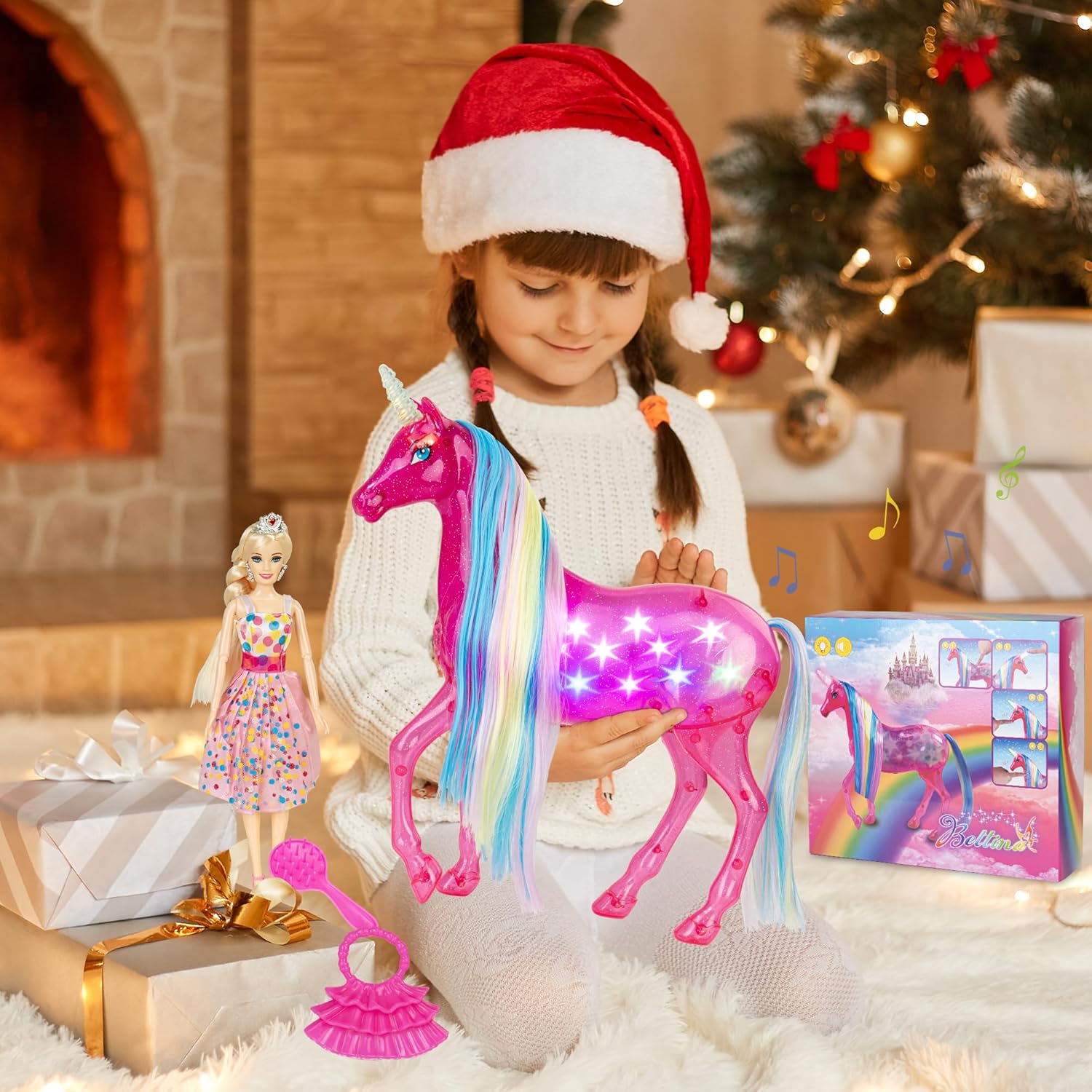 BETTINA My Dream – Juego de muñecas de unicornio y princesa, juguetes de unicornio de tamaño grande con luces mágicas de arco iris y sonidos de