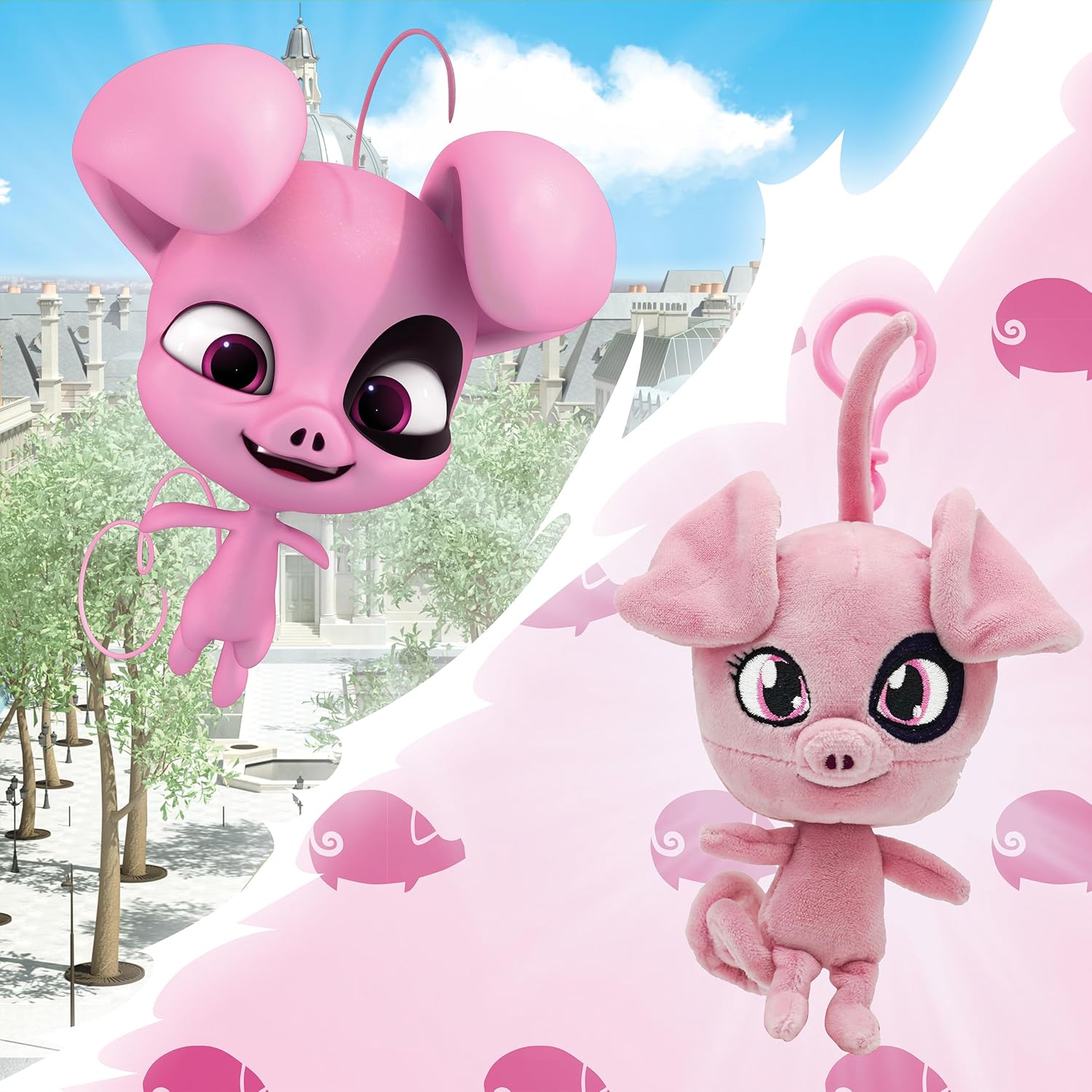 Miraculous Ladybug – Kwami Lifesize Daizzi, juguete de peluche de cerdo de 5 pulgadas con clip para niños, juguete de peluche coleccionable súper