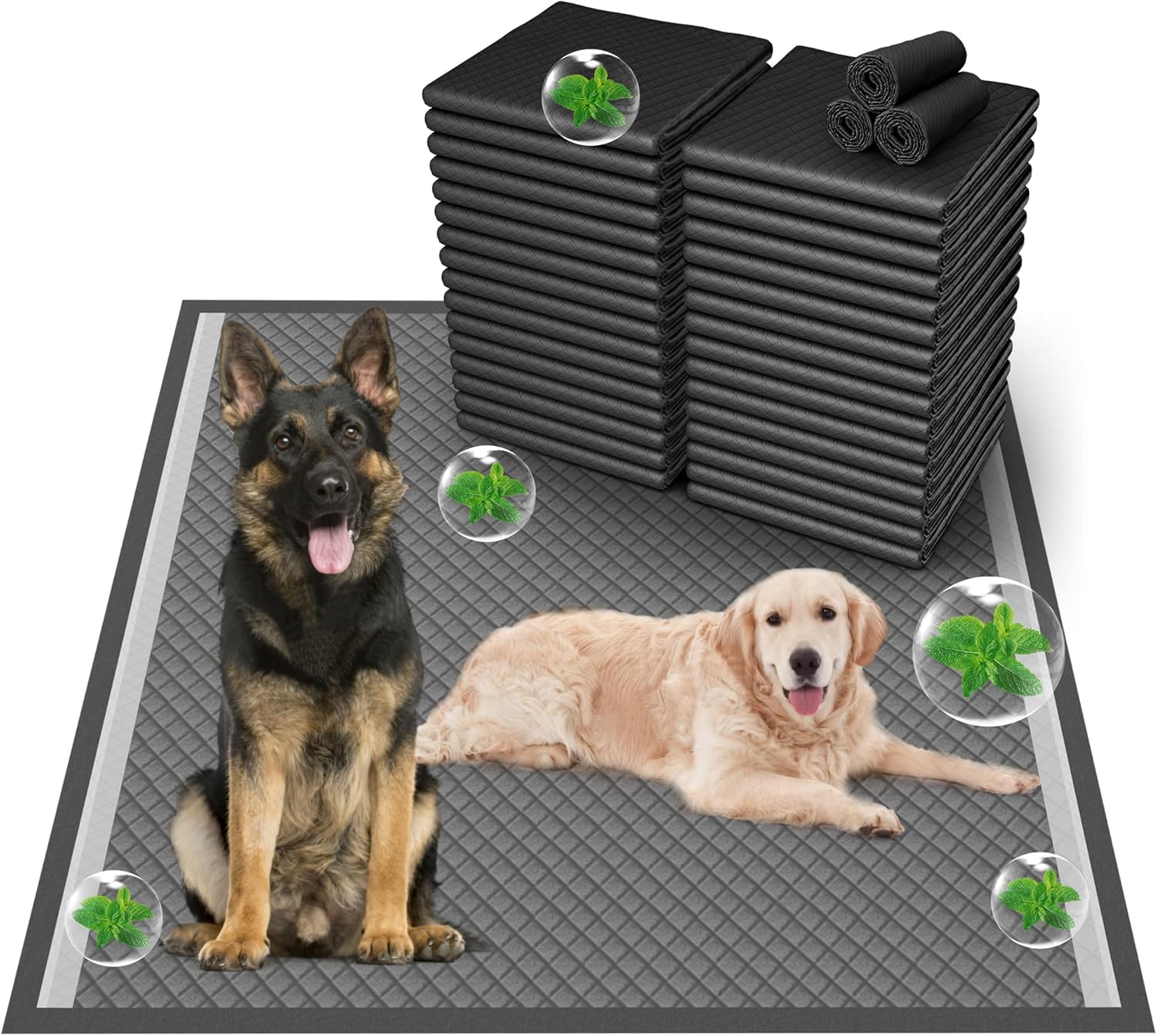 Almohadillas para cachorros de carbón superabsorbentes para control de olores, tamaño jumbo de 36 x 36 pulgadas, a prueba de fugas, almohadillas