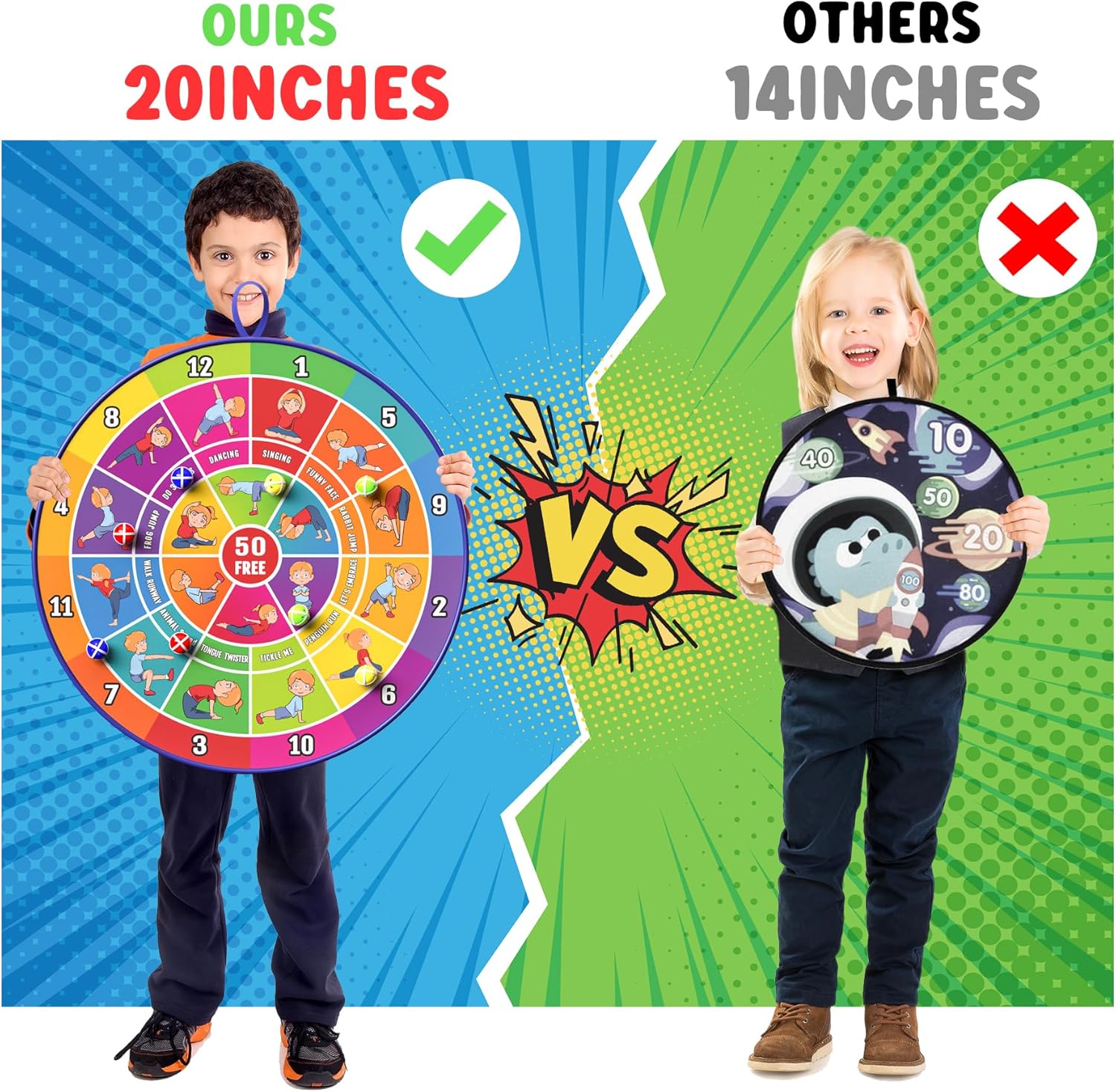 BooTaa Tablero de dardos grande de 20 pulgadas para niños, tablero de dardos para niños con bolas adhesivas, juguetes para niños y niñas, para