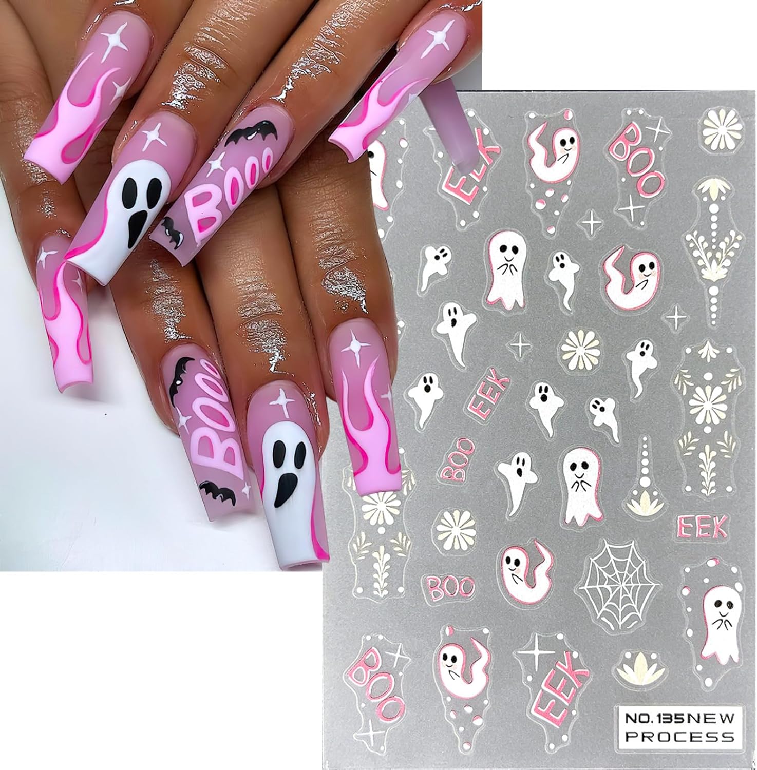 Calcomanías para uñas de Halloween, diseño de calabaza, fantasma, 3D, autoadhesivas, lindas telarañas espeluznantes, suministros de uñas con boca