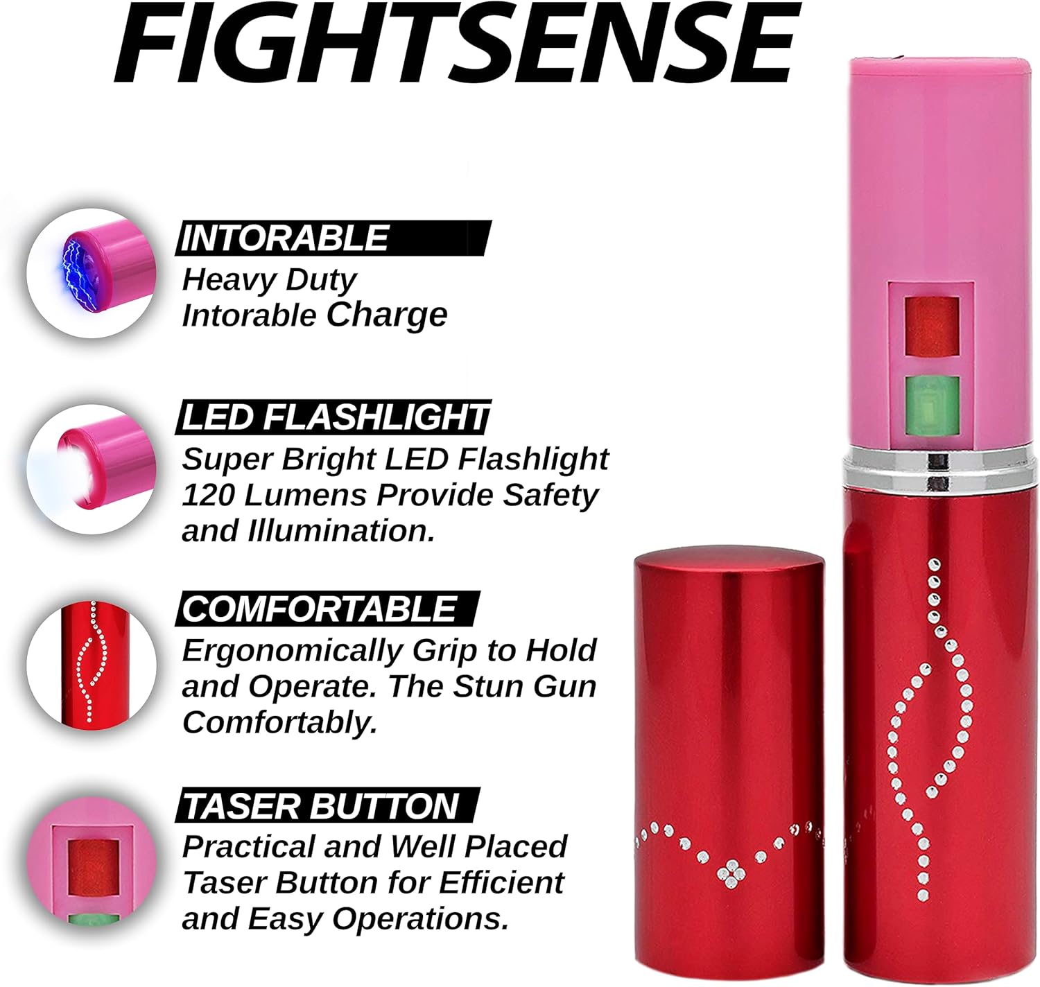 FIGHTSENSE Kit de defensa personal para mujer, spray de pimienta y linterna de lápiz labial de autodefensa, batería recargable, llavero bolsa de