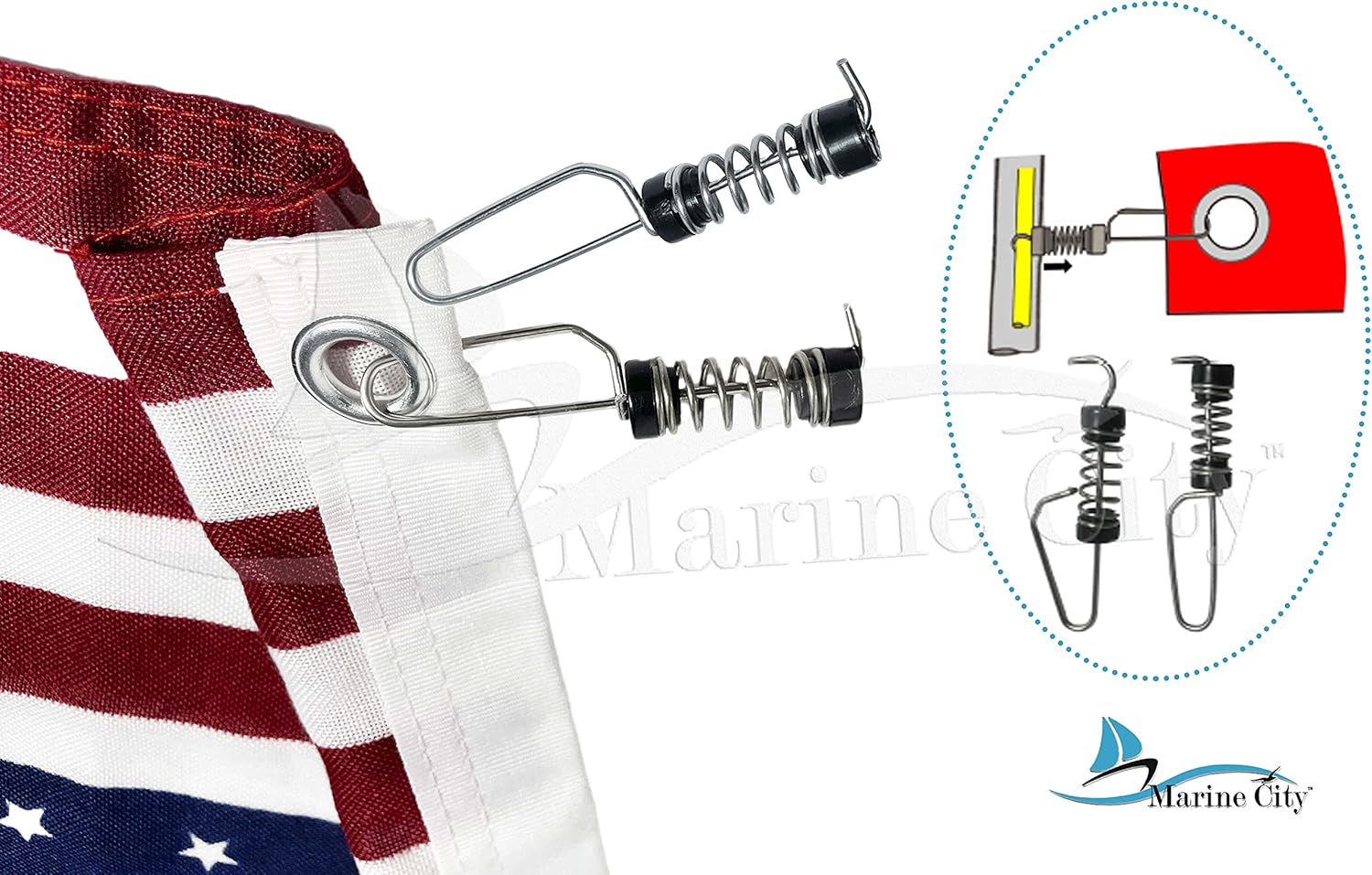 MARINE CITY 304 – Antena de lujo de acero inoxidable para Halyarda y Outrigger para bandera de pesca, luces de popa con cuerda de resorte para