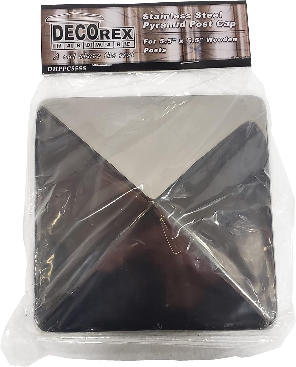 Tapa de poste de pirámide de acero inoxidable de 5.5 x 5.5 pulgadas para postes de madera verdaderosreales de 5.5 x 5.5 pulgadas (funciona solo con