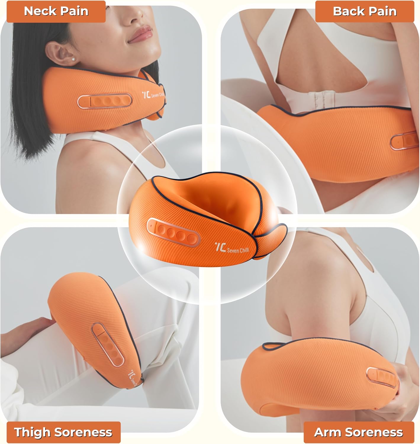 7C Neck Massager Shiatsu with Heat – Cervical Pillow Deep Tissue Kneading for Back – Rechargeable Cordless 3D Kneading Massage Cushion Relieve
