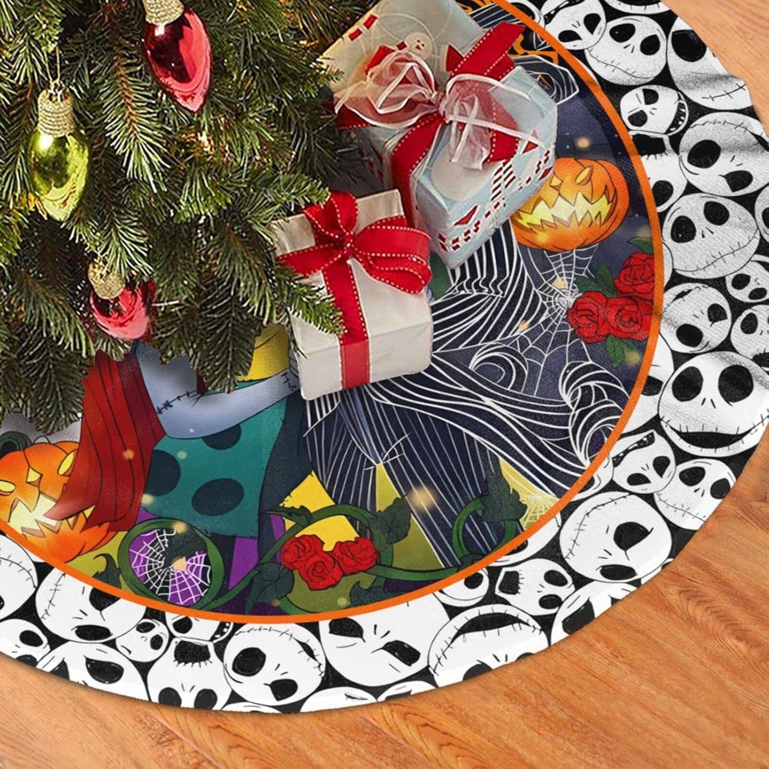 Falda de árbol de Acción de Gracias con calavera de Halloween, alfombra de 36 pulgadas para vacaciones, Año Nuevo, Halloween, Navidad, decoración de