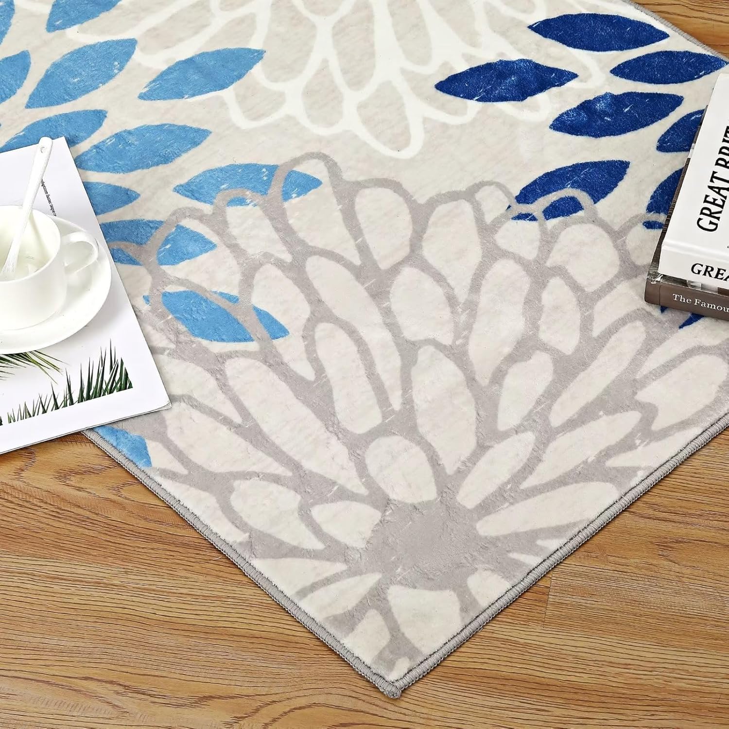 COZYLOOM Alfombra moderna de 8 x 10 pies para sala de estar y dormitorio, alfombra bohemia con estampado floral, lavable, para interiores, suave,