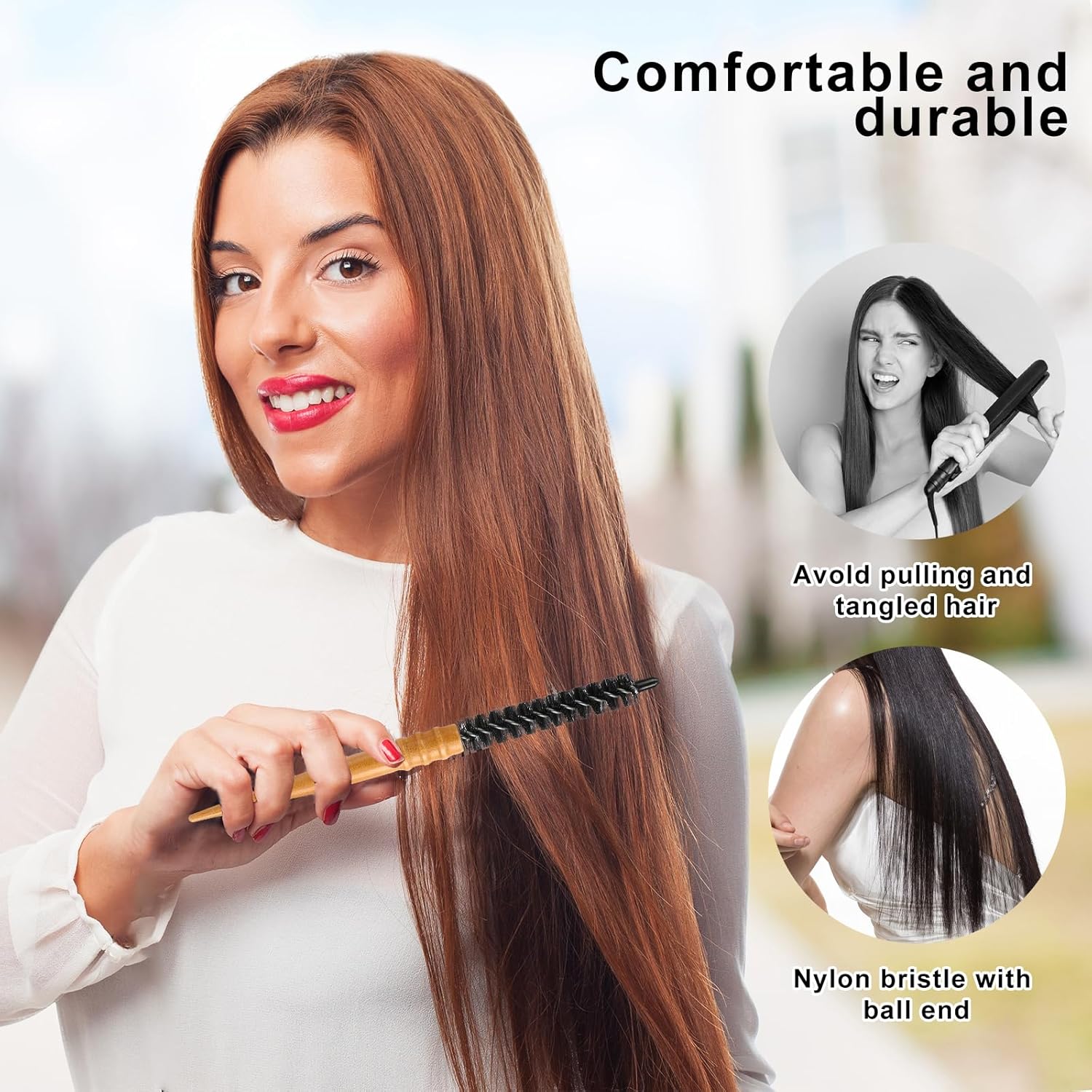 2 cepillos pequeños y redondos para el cabello, mini cepillo de rizo, cepillo circular portátil, cepillo Quiff, peines de pelo de cerdas de nailon,