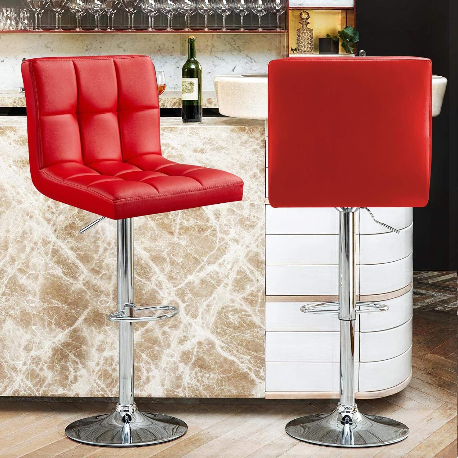Yaheetech Juego de 4 taburetes de bar, modernas sillas ajustables para isla de cocina, taburetes de bar de altura de mostrador, silla giratoria de