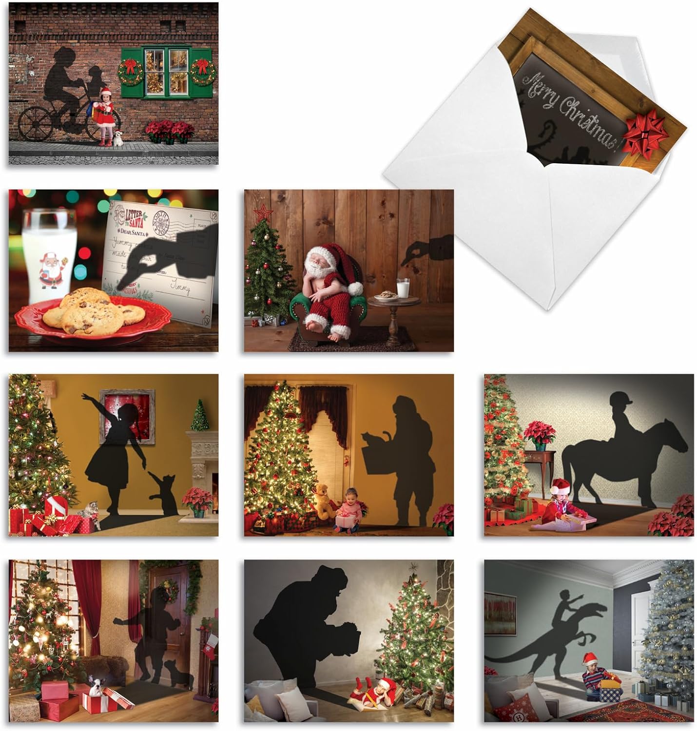 The Best Card Company – 10 tarjetas navideñas de Santa con sobres – Juego surtido en caja, tarjetas navideñas para niños (4 x 5.12 pulgadas) –