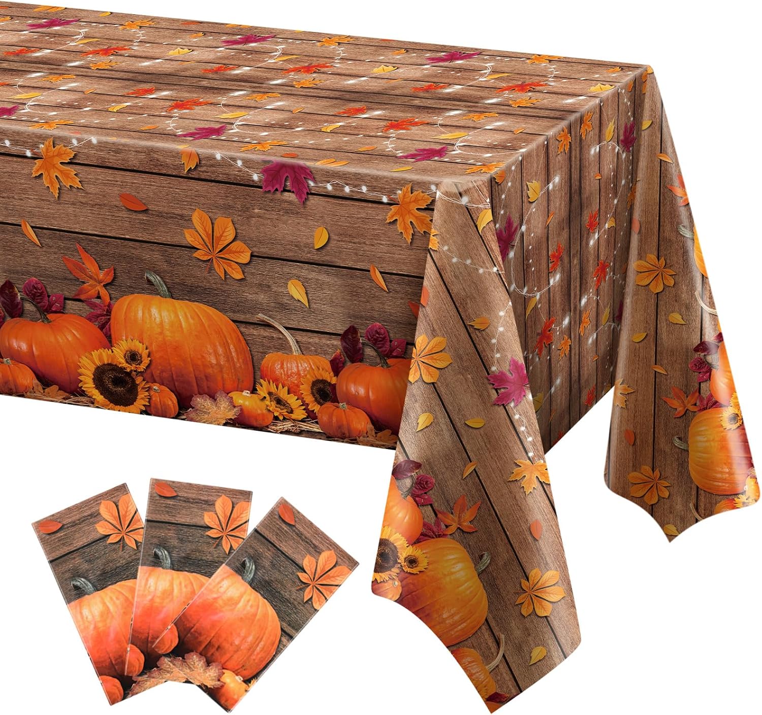 Hosuly 3 manteles de otoño, mantel de plástico desechable con calabaza de Acción de Gracias, funda de plástico para mesa, rectangular, calabaza,