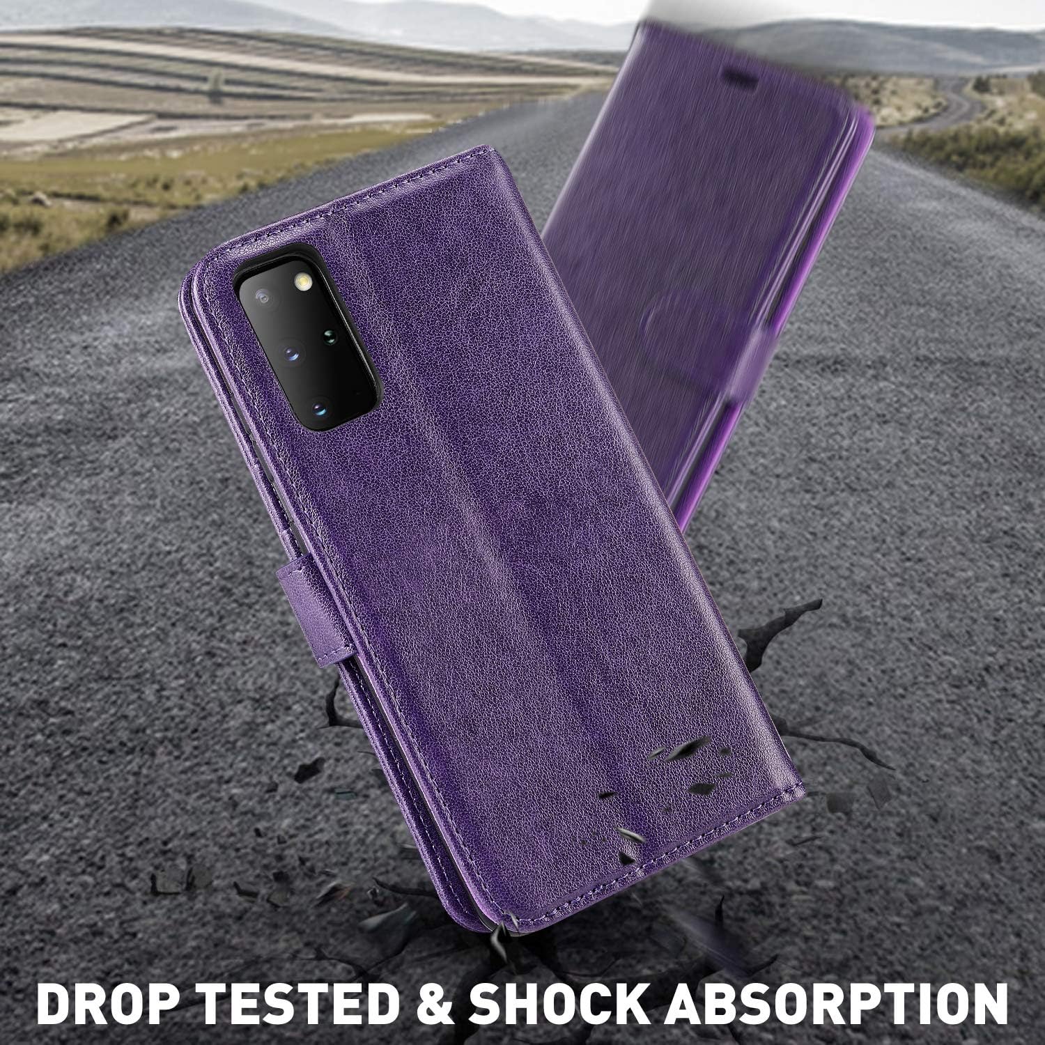 MONASAY Funda tipo cartera compatible con Galaxy S20+ Plus 5G de 6.7 pulgadas, protector de pantalla incluido, funda de piel con tarjetero y