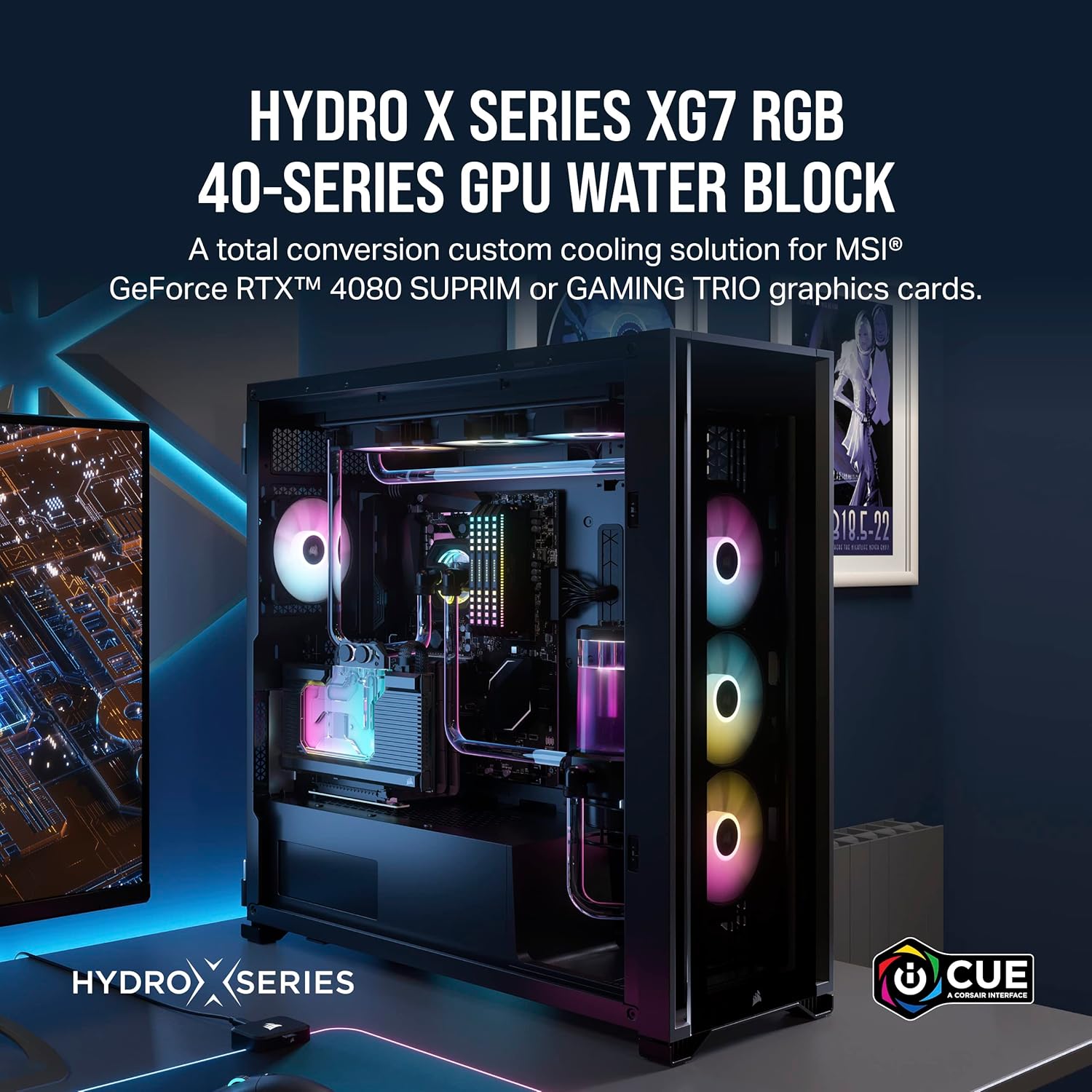 Corsair Hydro X Series XG7 RGB 4080 SUPRIMTrio GPU Bloque de agua – para MSI GeForce RTX 4080 SUPRIM y tarjetas de trío para juegos, cobre niquelado