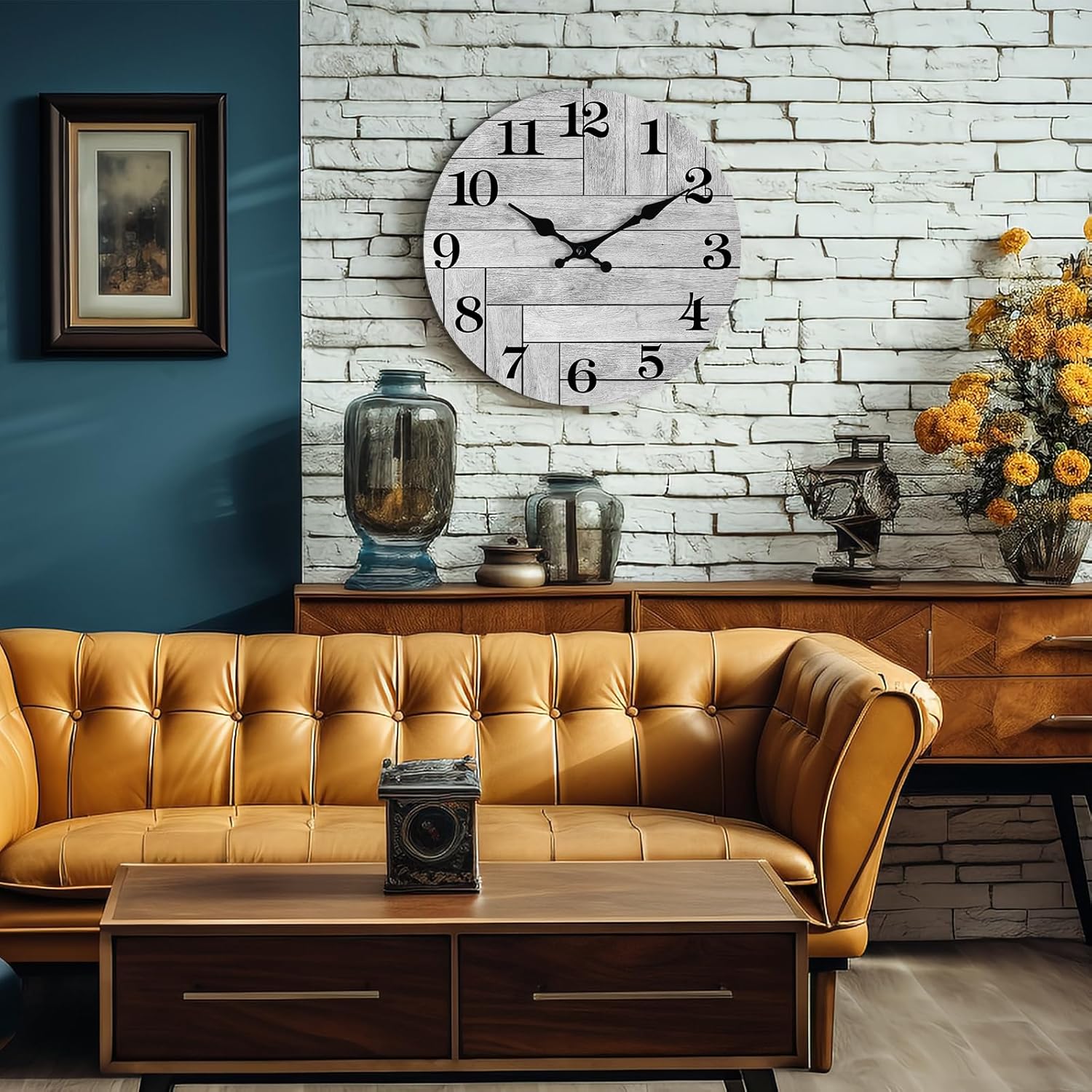 Reloj de pared, silencioso, gris, funciona con pilas, sin tictac, estilo vintage, rústico, estilo pastelero, decorativo, para cocina, baño, sala de