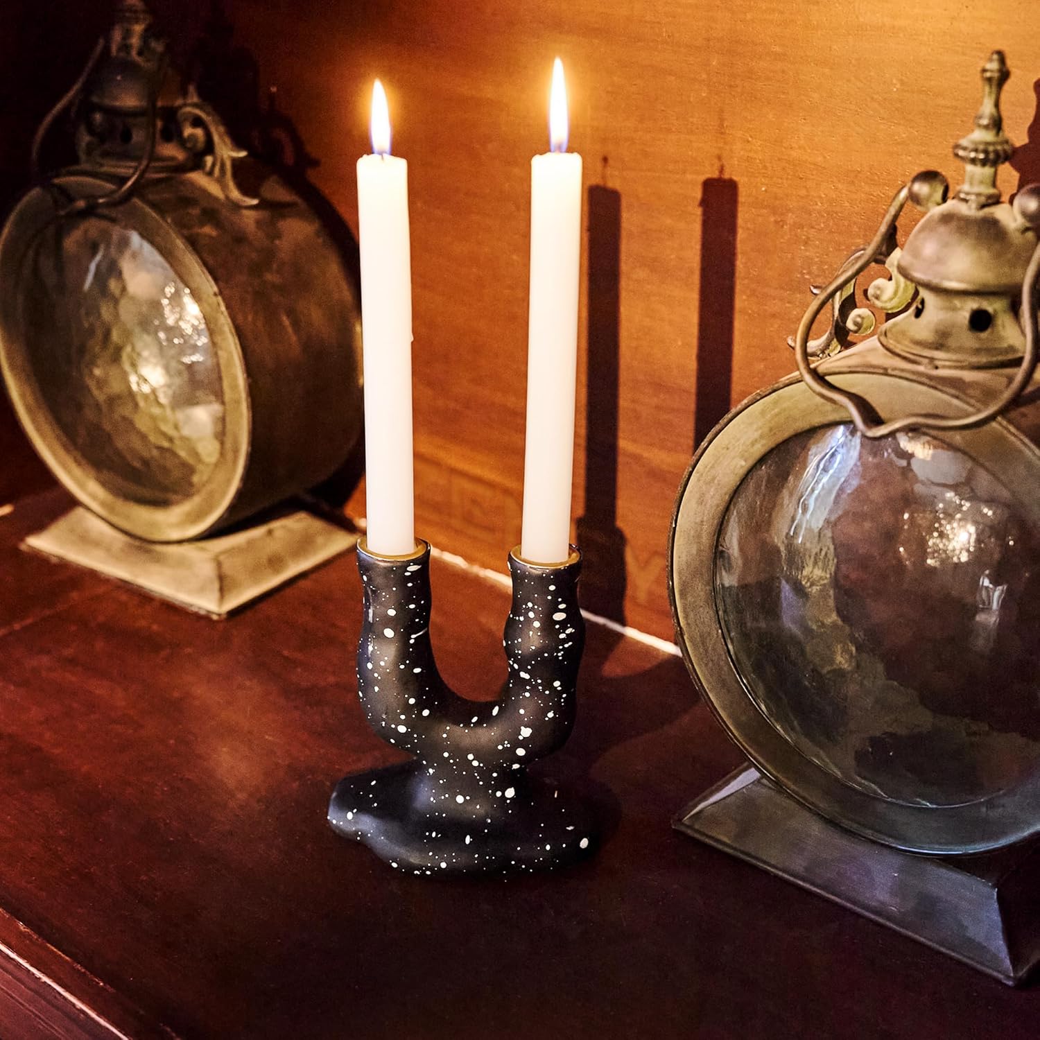 Regalo para ellanovia, portavelas moderno, 5.3 pulgadas de alto, elegante para decoración del hogar, centro de mesa, boda, aniversario, fiesta, negro