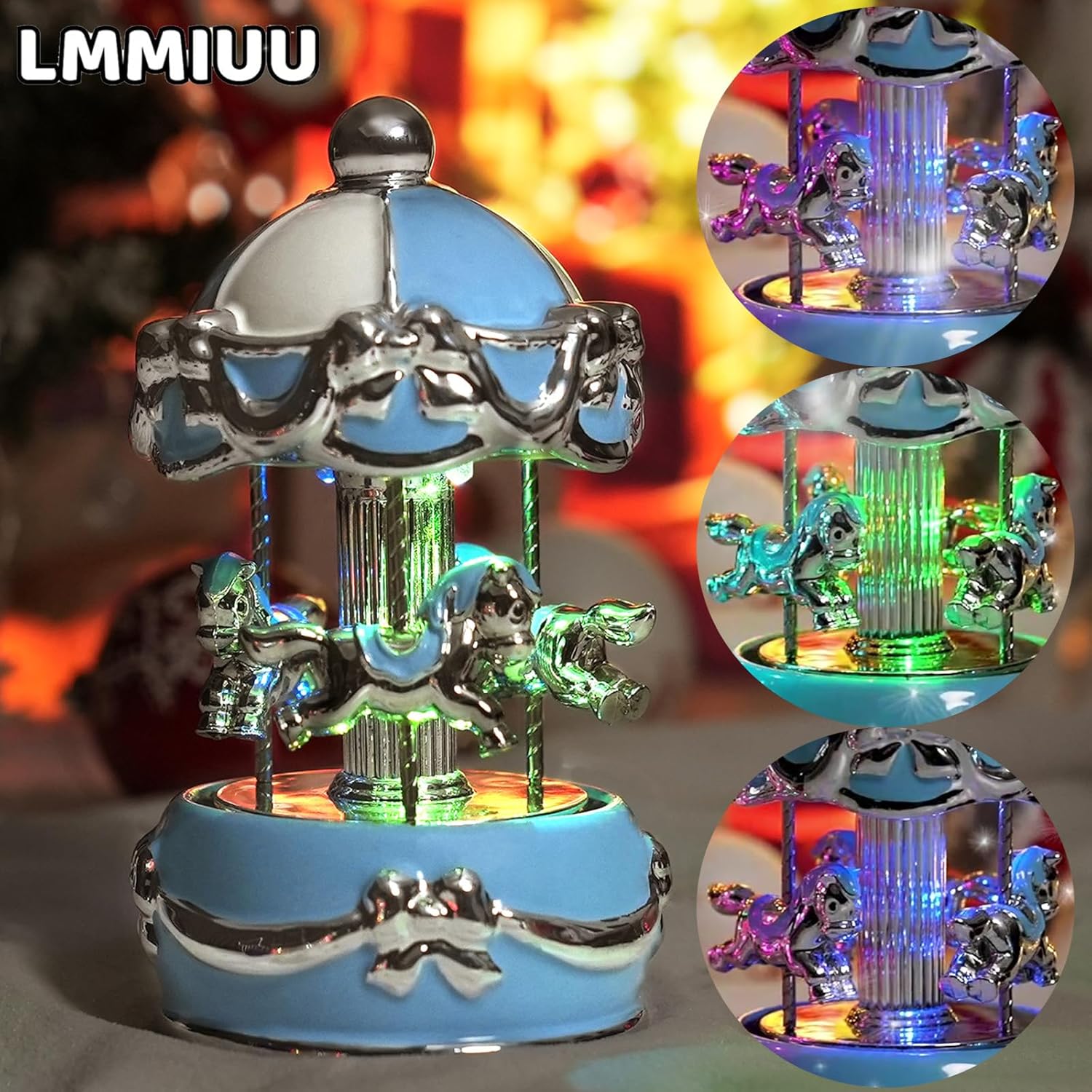 LMMIUU Caja de música de carrusel envuelta para regalo, carrusel musical de cerámica con luces que cambian de color, cajas de música para niñas,