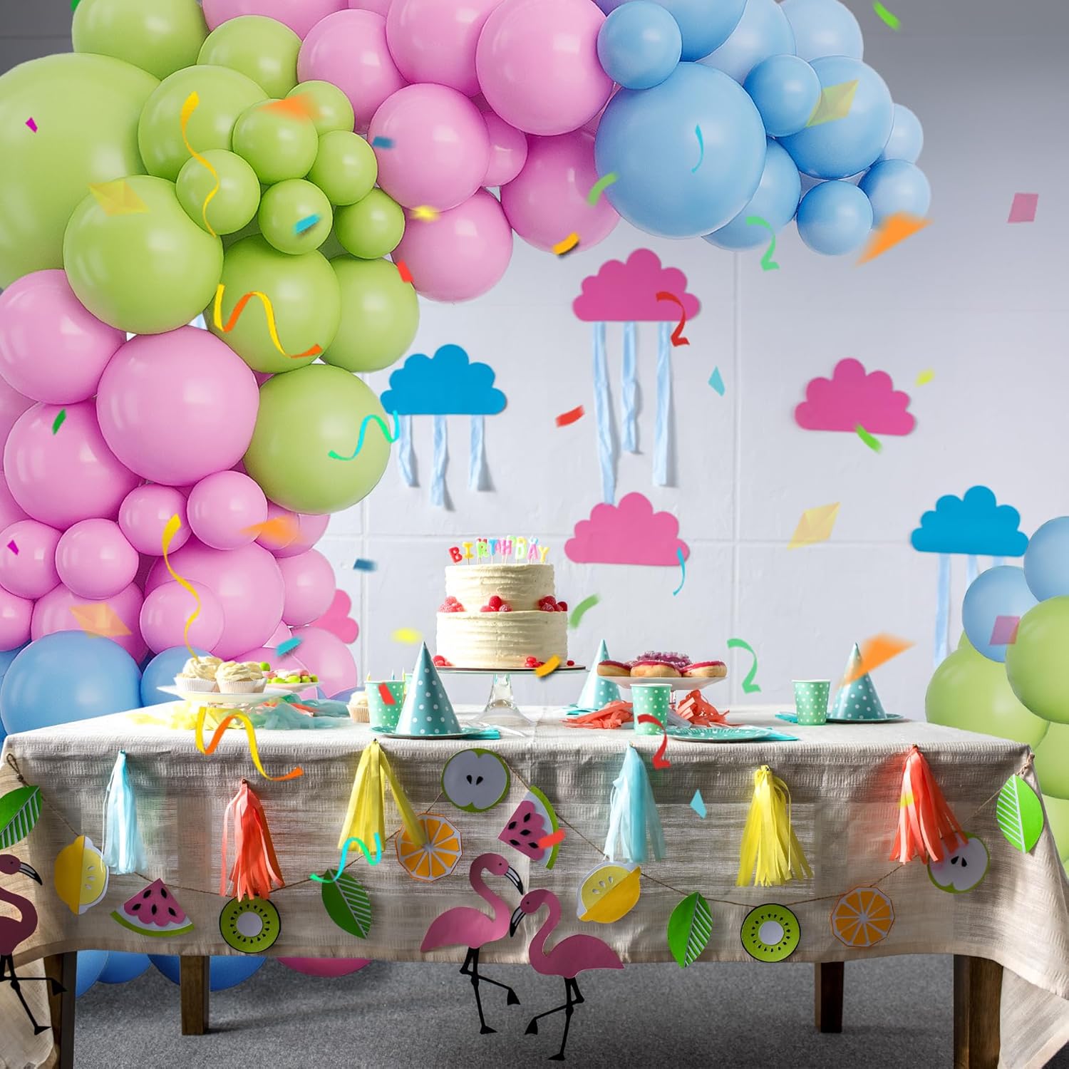 Blue and Pink Balloon Arch Garland Kit-Lime Green Balloon Latex Light Blue Balloon 132Pcs for Birthday,Graduation,Picnic,Baby Shower,Christmas Party