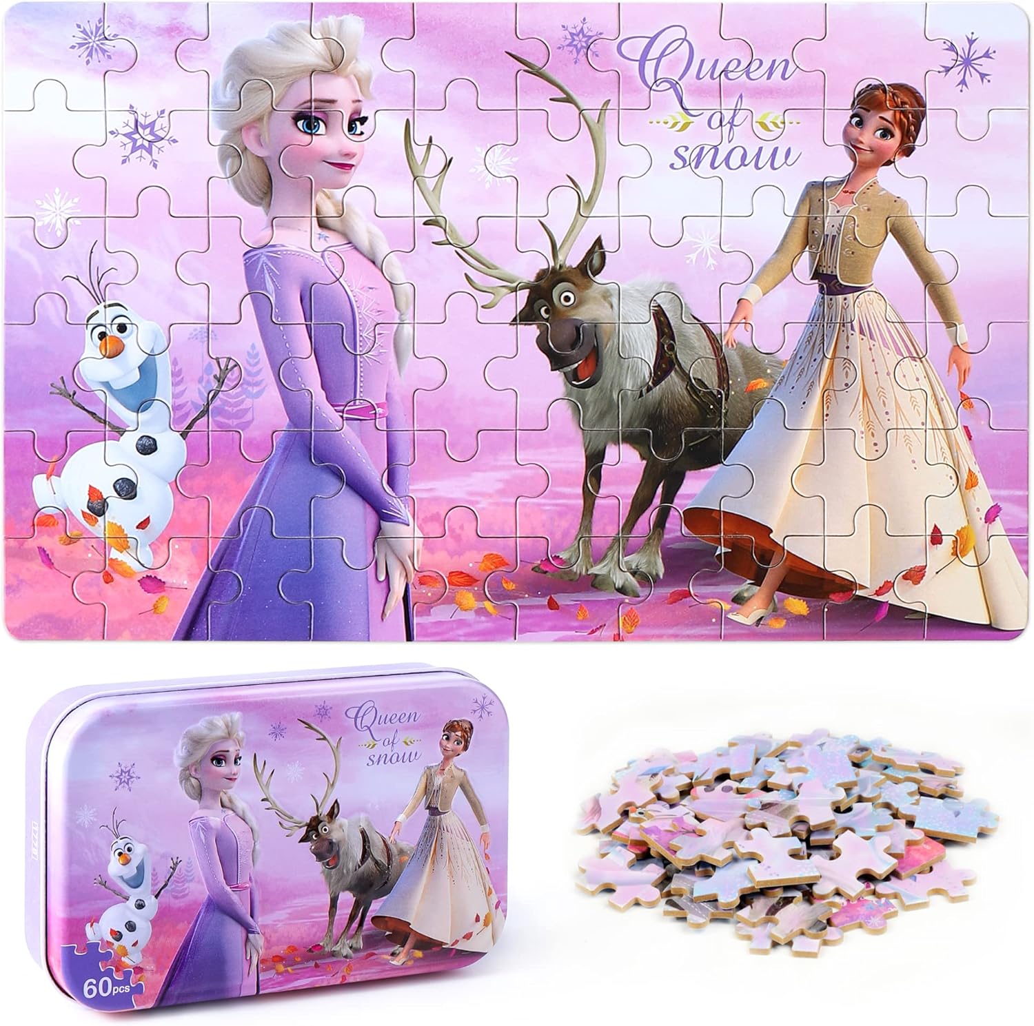 LELEMON Bonitos rompecabezas para niños de 4 a 8 años, 60 piezas de muñecos de nieve para niños de 3 a 5 años, rompecabezas para niños en una caja