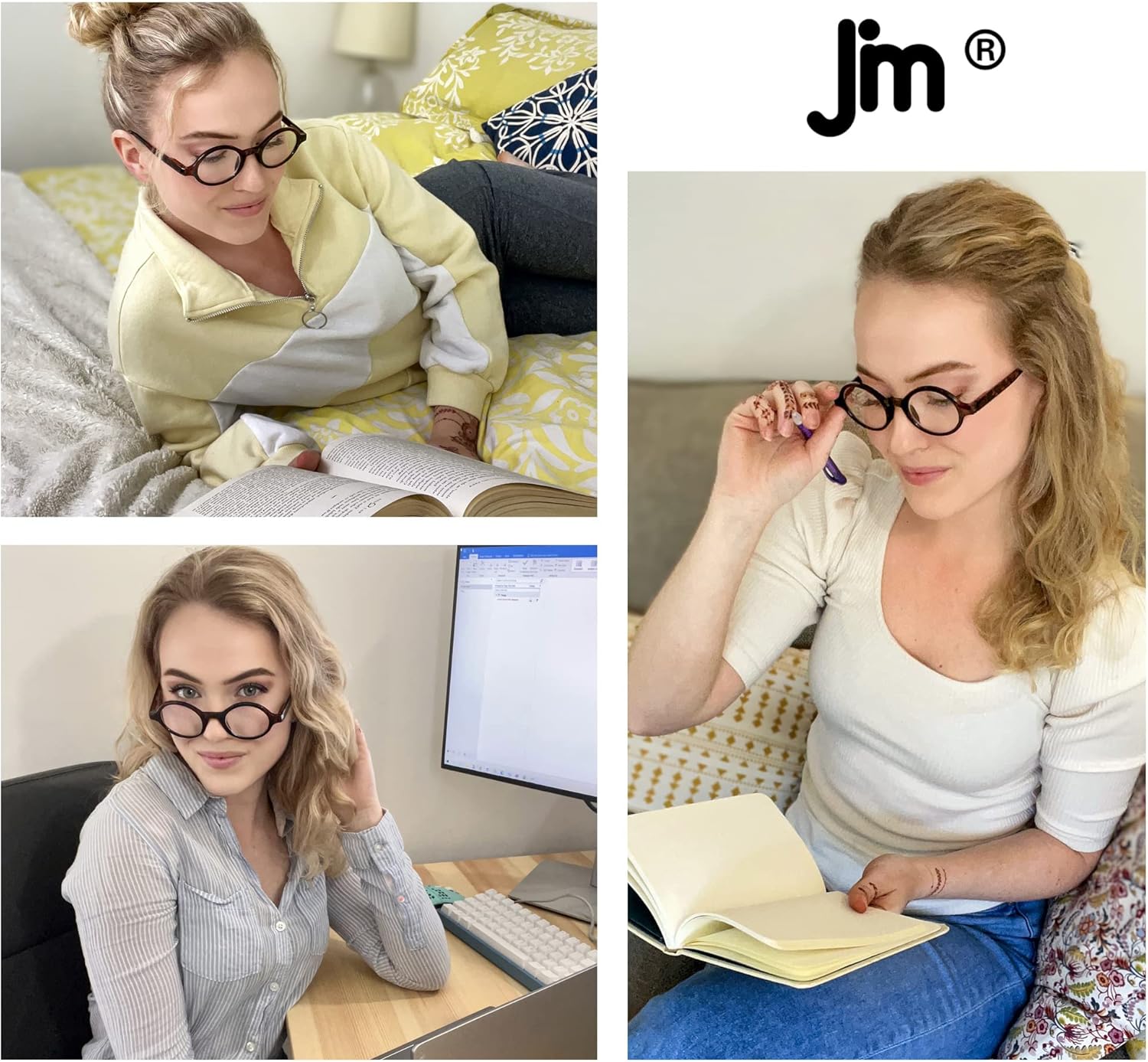 JM Juego de 4 lentes de lectura redondos retro con bisagra de resorte para hombres y mujeres, gafas para lectura, paquete de 4, mezcla +1.0