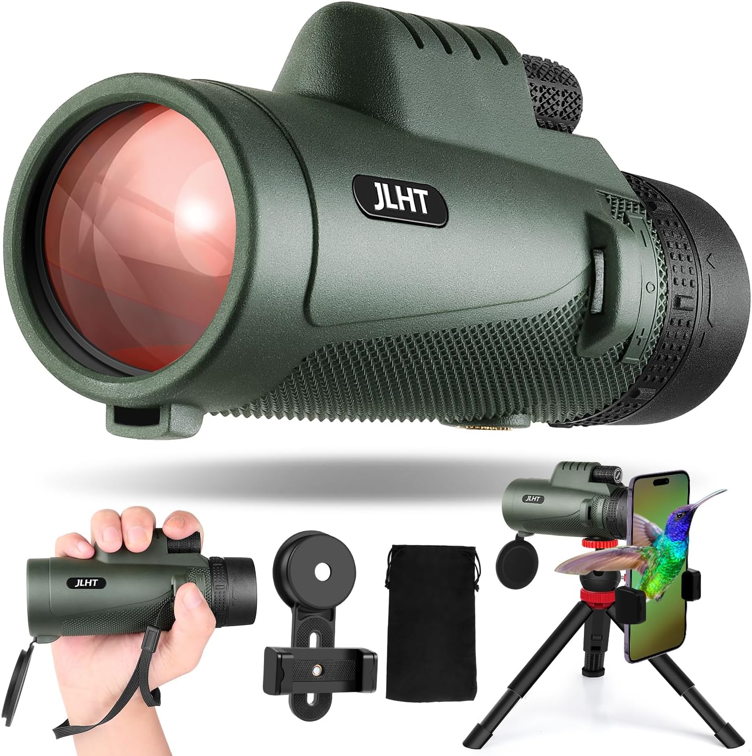 Monocular de alta potencia 40X60 con adaptador para smartphone, trípode, bolsa, prisma BAK4 y lente FMC para observación de aves, caza, senderismo,