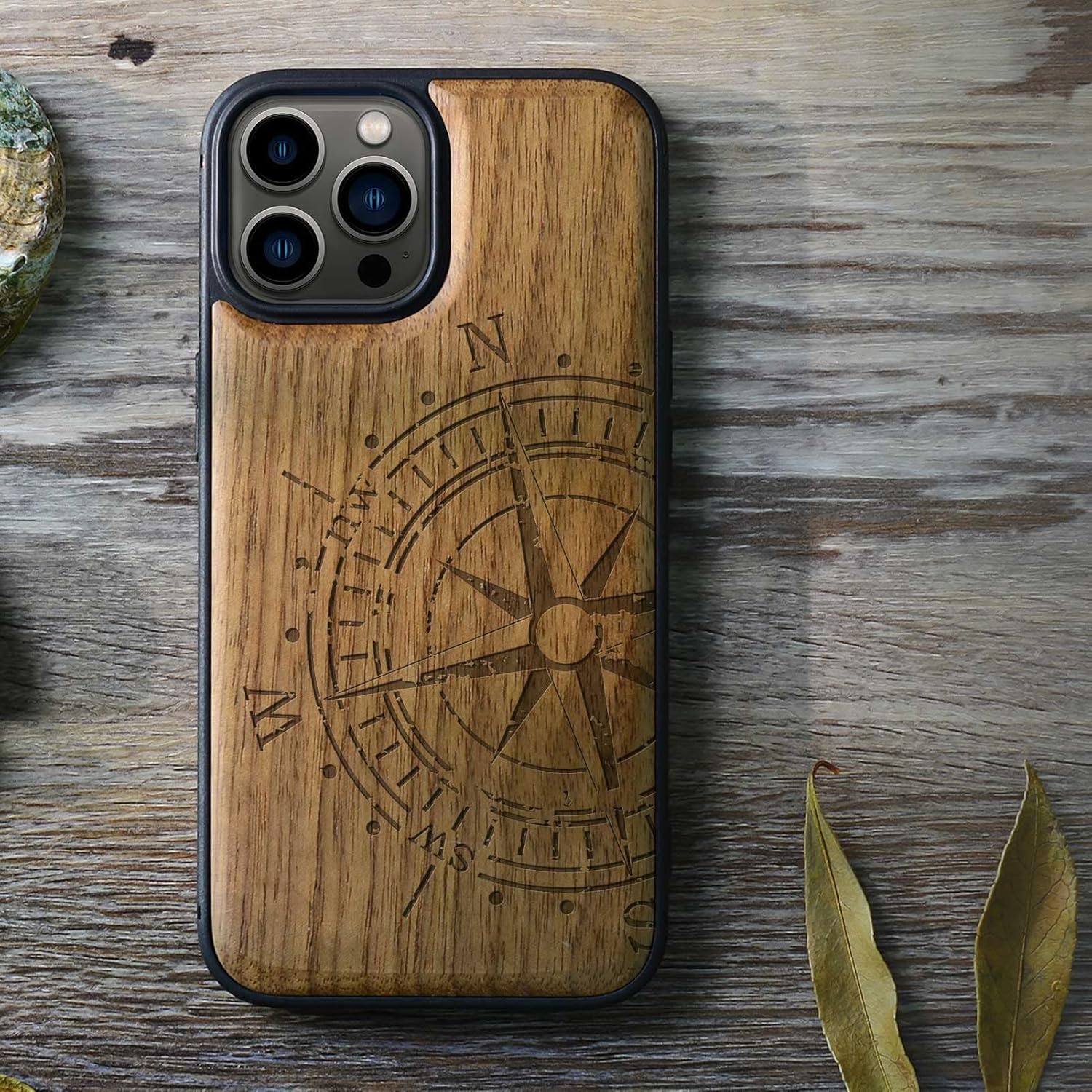 Carveit Funda magnética de madera para iPhone 13 Pro Max madera real dura y TPU suave a prueba de golpes, funda protectora híbrida única y elegante
