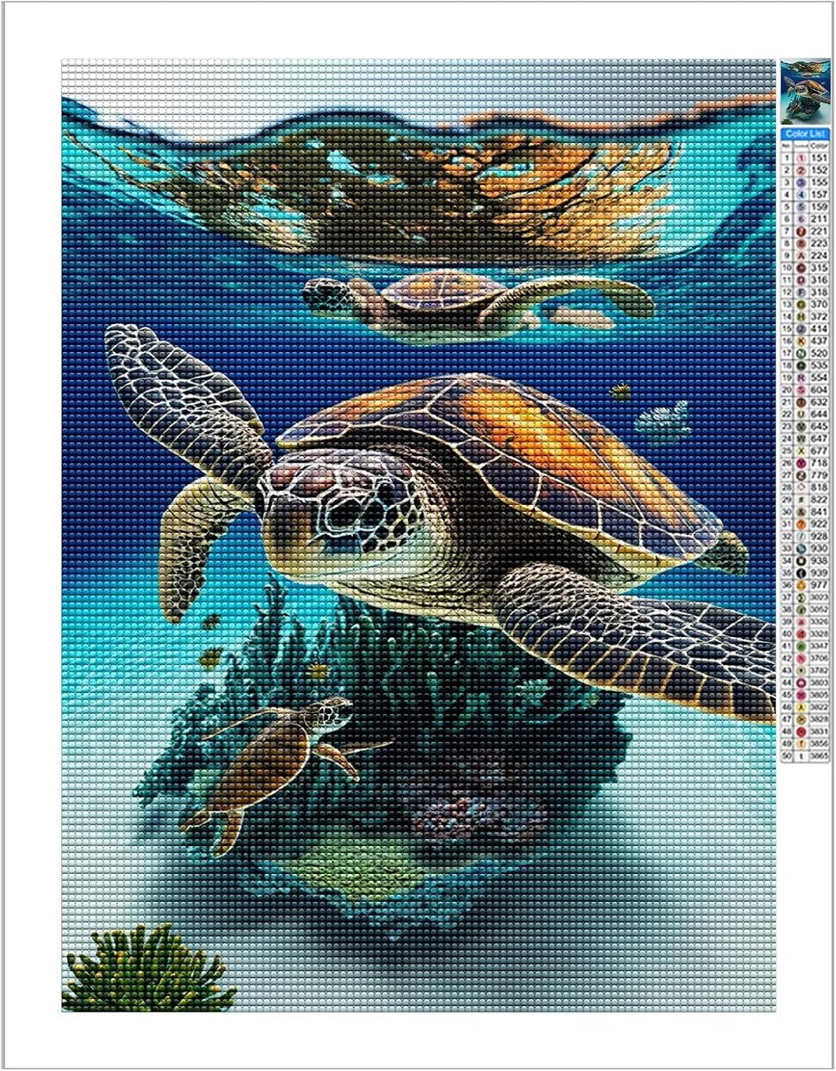 Champi Kit de pintura de diamantes para adultos, arte de diamantes de animales de tortuga marina para niños, arte de diamantes de coral de animales