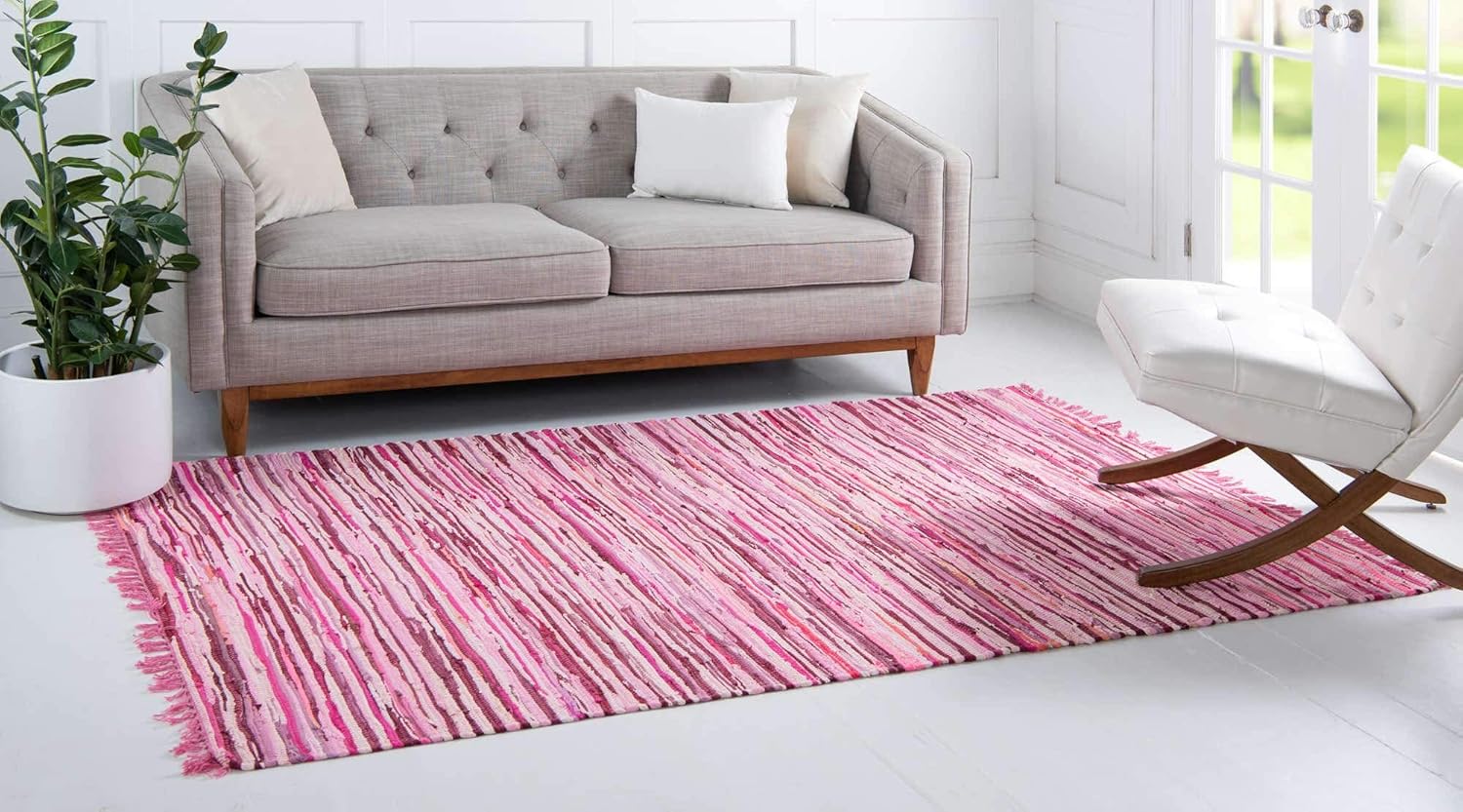 Unique Loom Chindi Cotton Collection – Alfombra tejida a mano de fibras naturales CCH002, 5 x 8 pies, rosamarfil