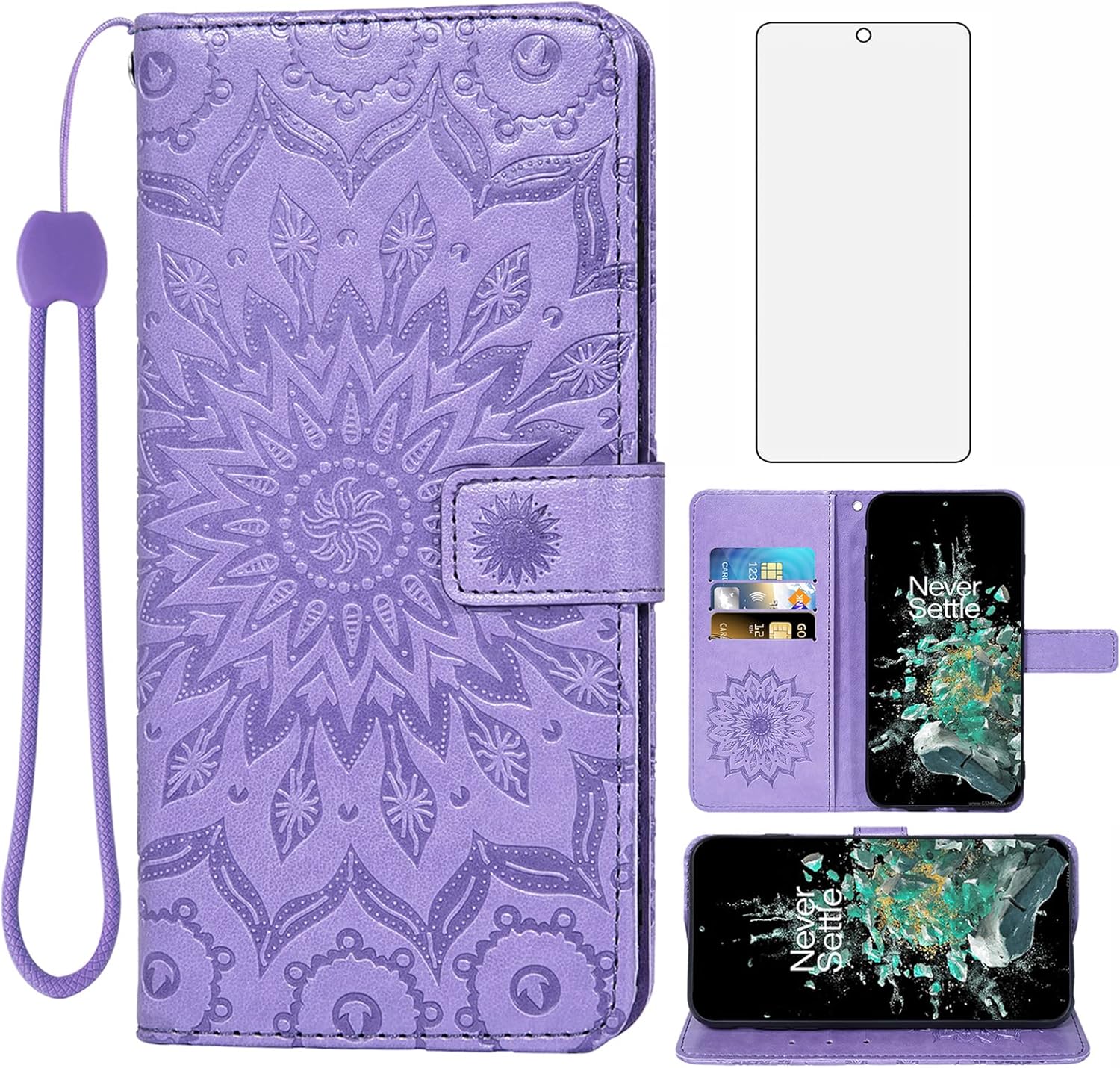 Funda para teléfono para OnePlus 10T 5GOne Plus Ace Pro Wallet con protector de pantalla de vidrio templado y funda delgada de cuero, soporte para