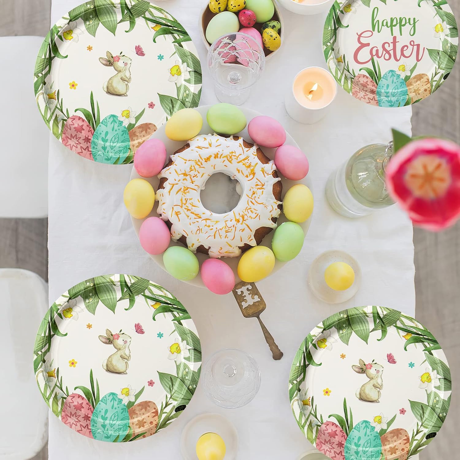 Juego de vajilla desechable de Pascua de 125 piezas, platos de papel para decoración de Pascua, suministros para fiesta de Pascua, incluye platos,
