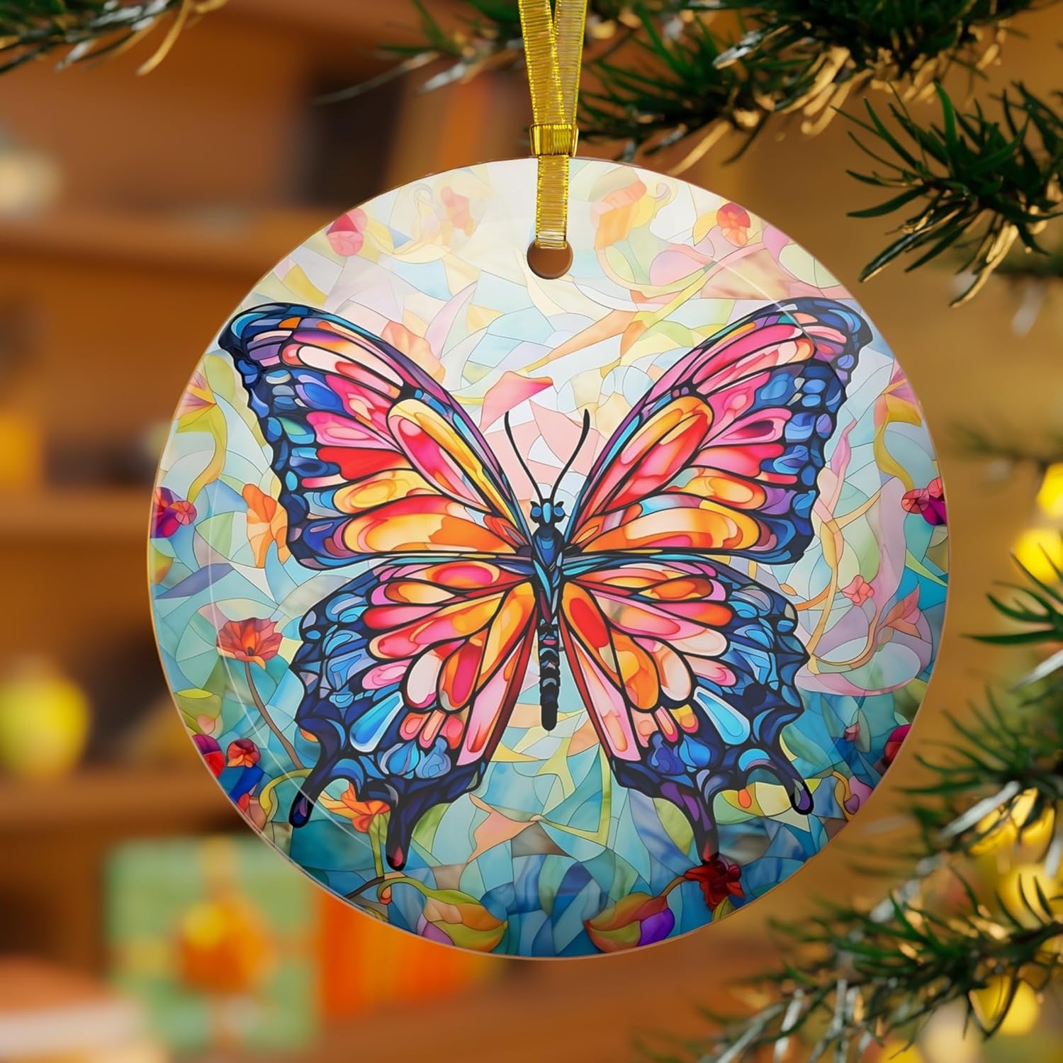 Adorno de cristal decorativo de mariposa vibrante