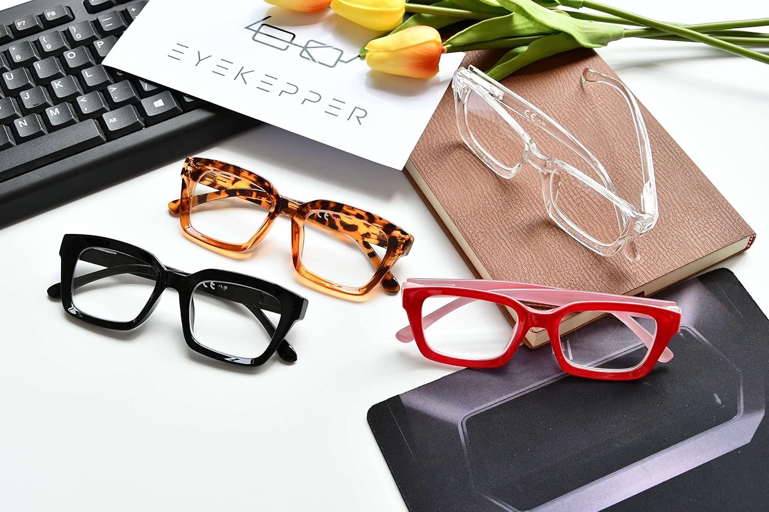Eyekepper – Juego de 4 anteojos de lectura para mujer, diseño cuadrado, Multi