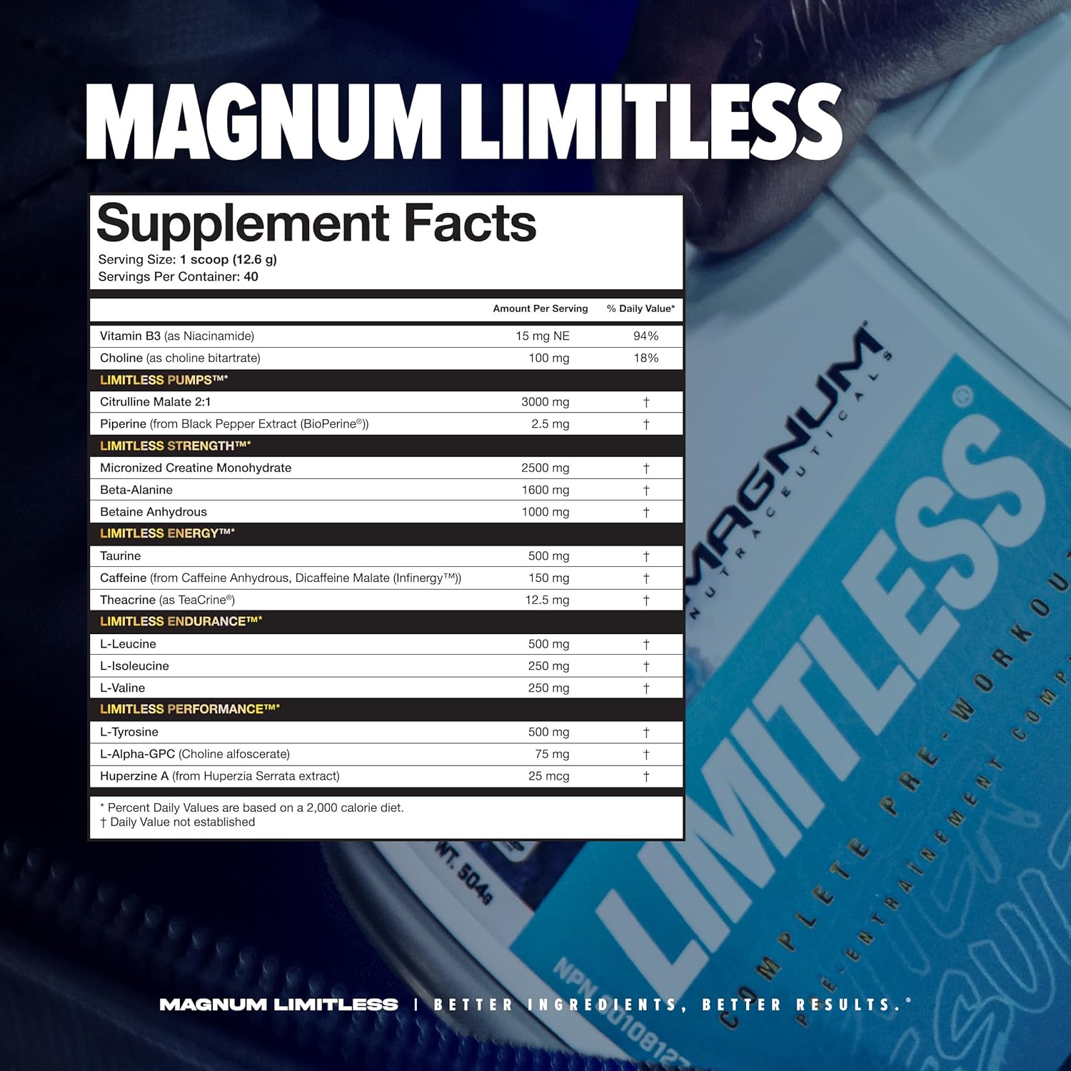 LIMITLESS Magnum 17.78 oz – Polvo de entrenamiento muscular, preentrenamiento deportivo para hombres y mujeres, puede ayudar y apoyar a aumentar la