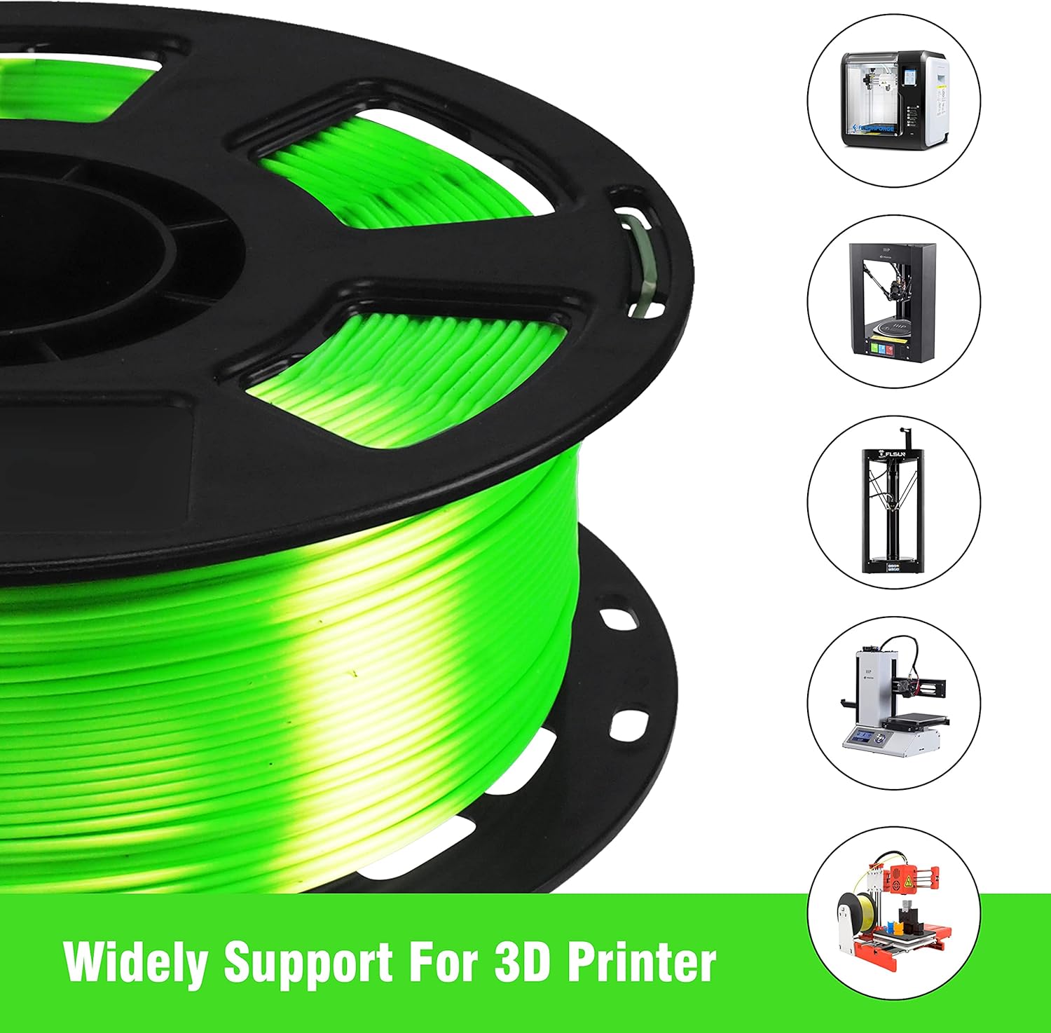 Filamento PLA con efecto sedoso de color verde lima, brillante, 116 pulgadas, material de impresión 3D, 2.2 libras, de plástico, apto para