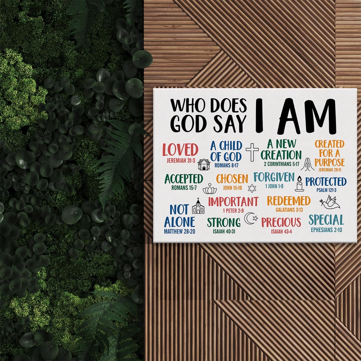 Lienzo inspirador con versículo bíblico, arte de pared, póster de afirmaciones de educación cristiana, pintura de identidad en Cristo, letrero