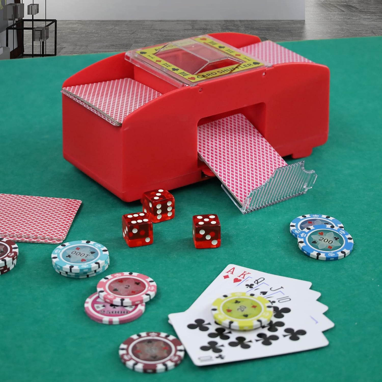 WYZworks Red Casino – Barajador automático de cartas de 2 barajas, funciona con pilas, para juegos de cartas de blackjack y póker (1-2 mazos,