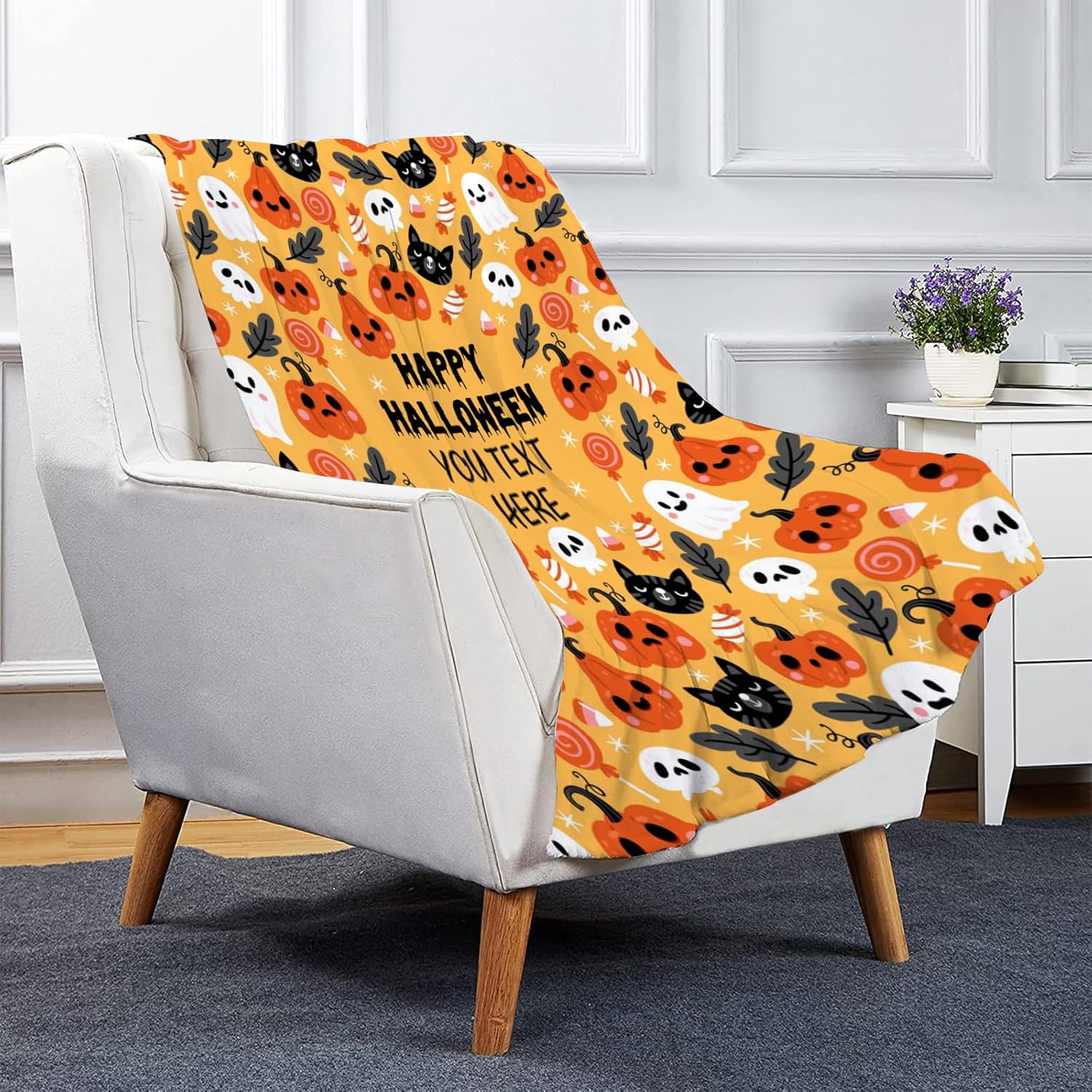 Manta de Halloween personalizada con calabaza, manta de franela suave, decoración de Halloween para sofá, sala de estar, dormitorio, regalos