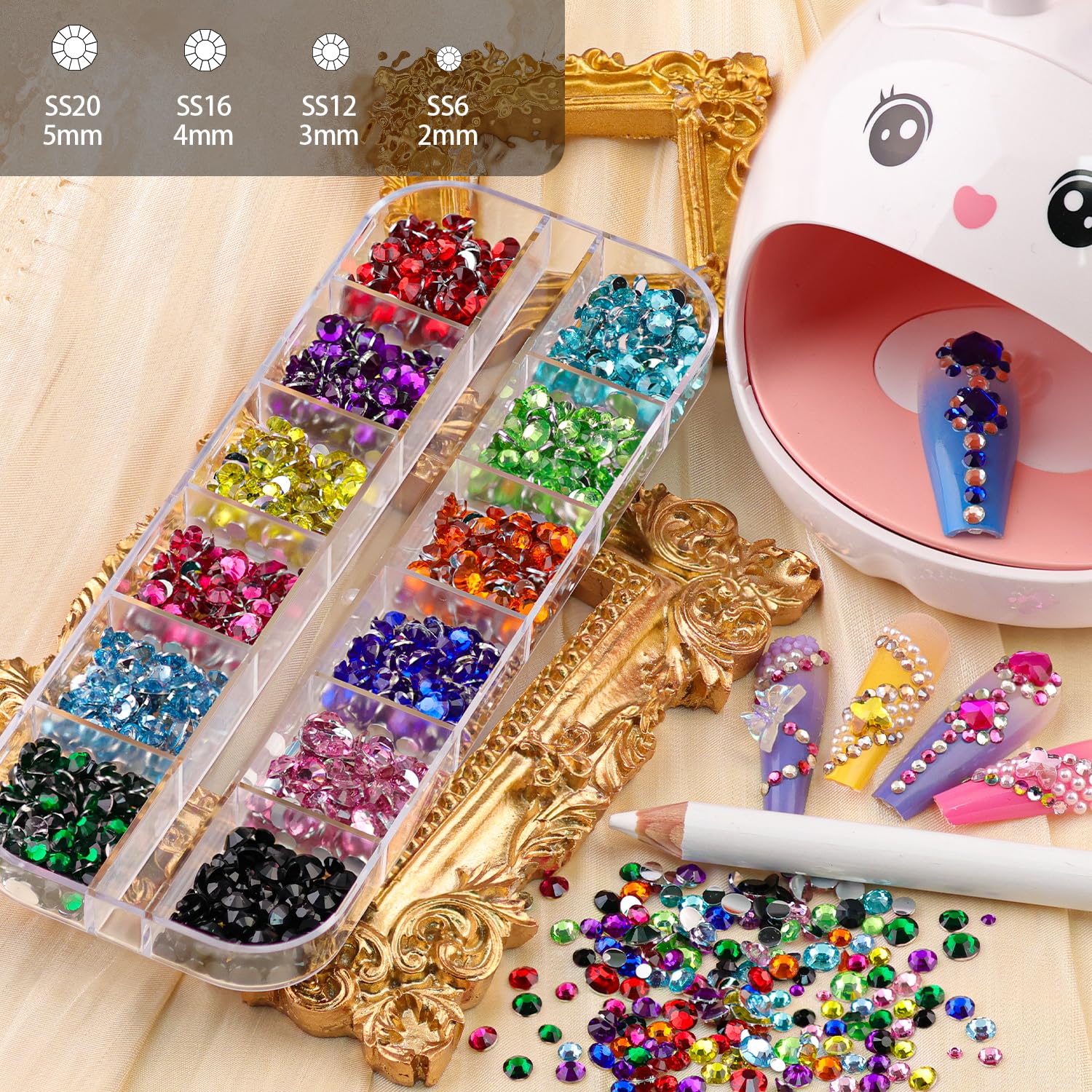 Diamantes de imitación para uñas, gema de manicura, piedras preciosas transparentes de vidrio transparente con parte trasera plana de 0.18 a 0.18