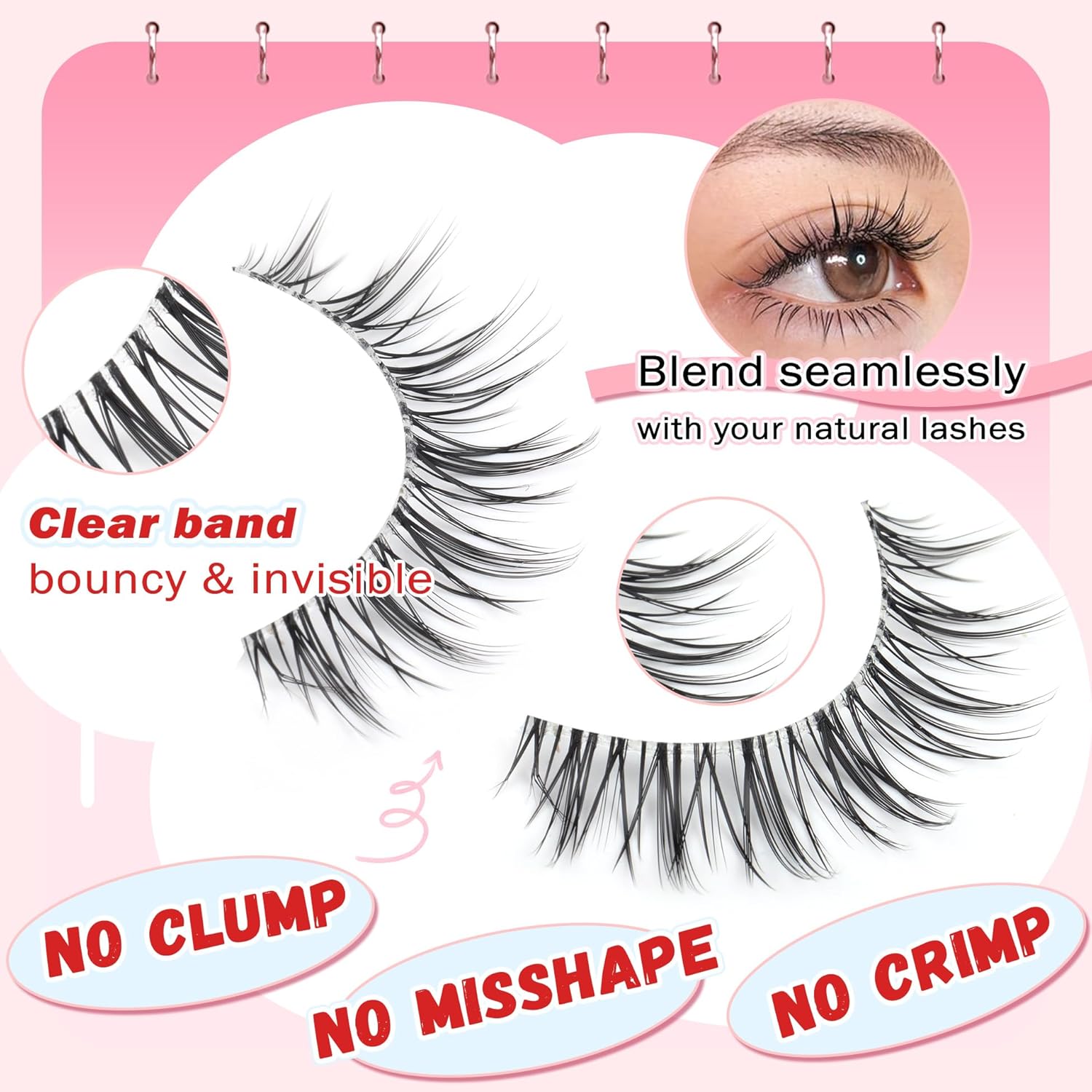 Pestañas postizas de aspecto natural, pestañas cortas con banda transparente, pestañas postizas 3D, rizo C, pestañas pequeñas que parecen