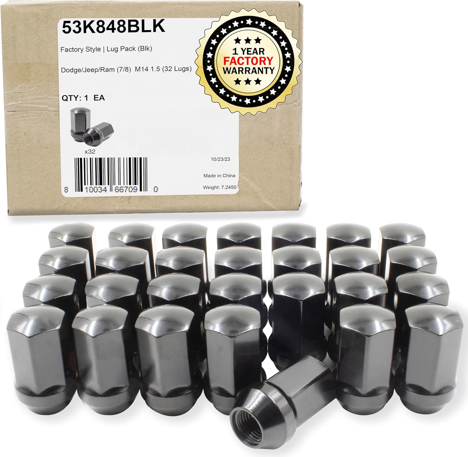 Wheel Accessories Parts Tuerca de llanta estilo OEM 32 unidades 0.551 in 1.5 negro 78 0.866 in hexagonal M14 x 1.5 para Ram 3500