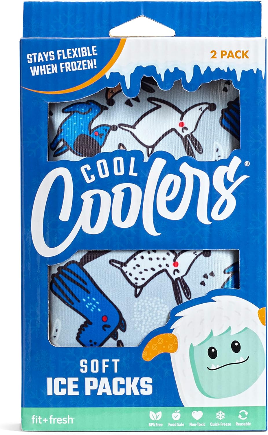 Cool Coolers by Fit & Fresh – Paquete de 2 paquetes de hielo suave, de nailon elástico flexible, reutilizables, para loncheras y enfriadores, perros