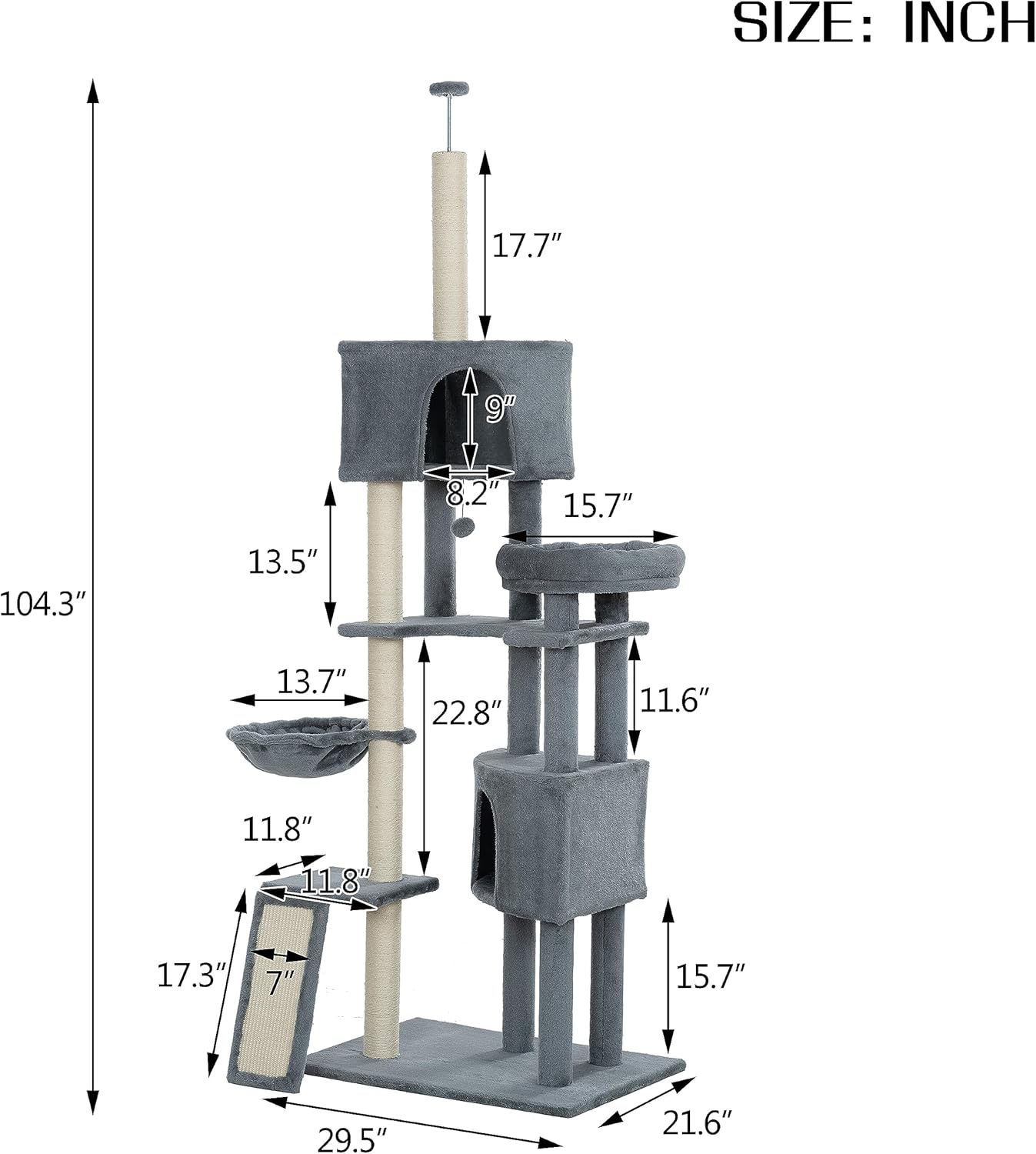 JINTANGLI PET Árbol moderno para gatos, torre grande de varios niveles para gatos con condominio y cesta colgante, árbol alto para gatos con postes