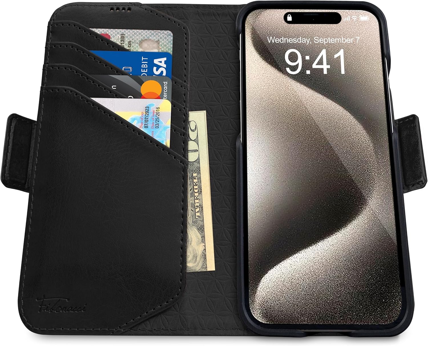 Dreem Fibonacci – Funda tipo cartera para iPhone 15 Pro Max  2 en 1 a prueba de golpes y funda desmontable de piel vegana, compatible con MagSafe,
