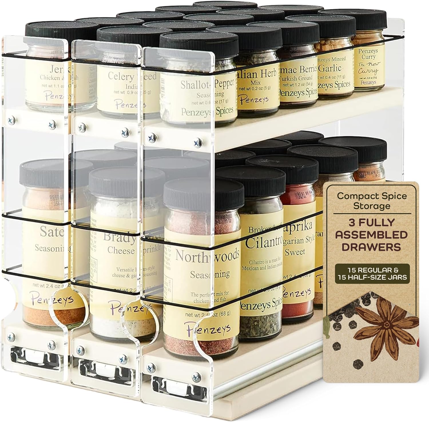 Vertical Spice – Organizador de especias montado en gabinete – 3 cajones, capacidad 30 – Organizador de gabinete deslizante – Estantes extraíbles