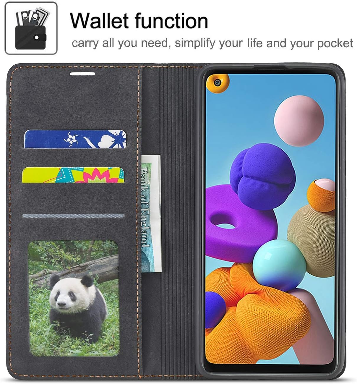 EYZUTAK Premium PU Cuero Flip Folio Caso Para Samsung Galaxy A21S, Funda Protectora Con Ranura Para Tarjeta Kickstand Cierre Magnético A Prueba De
