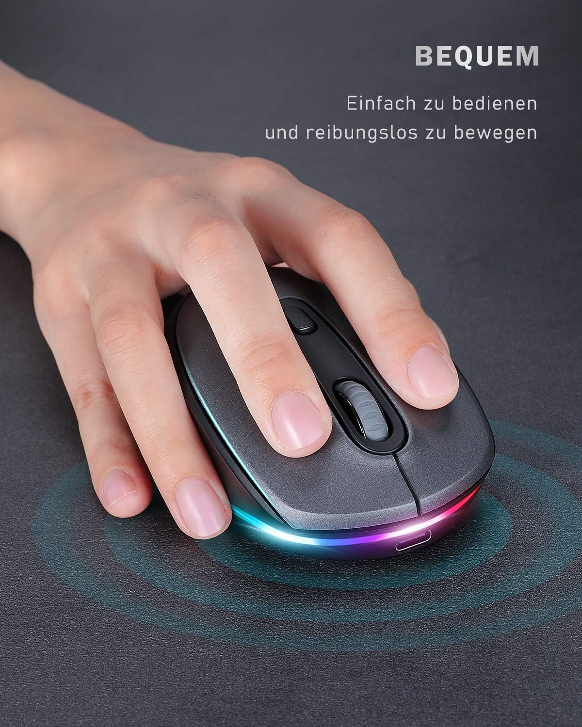 seenda Mouse Bluetooth – Ratón inalámbrico ultra silencioso, recargable e iluminado (Bluetooth 3.05.0+USB) para computadora, laptop, laptop,