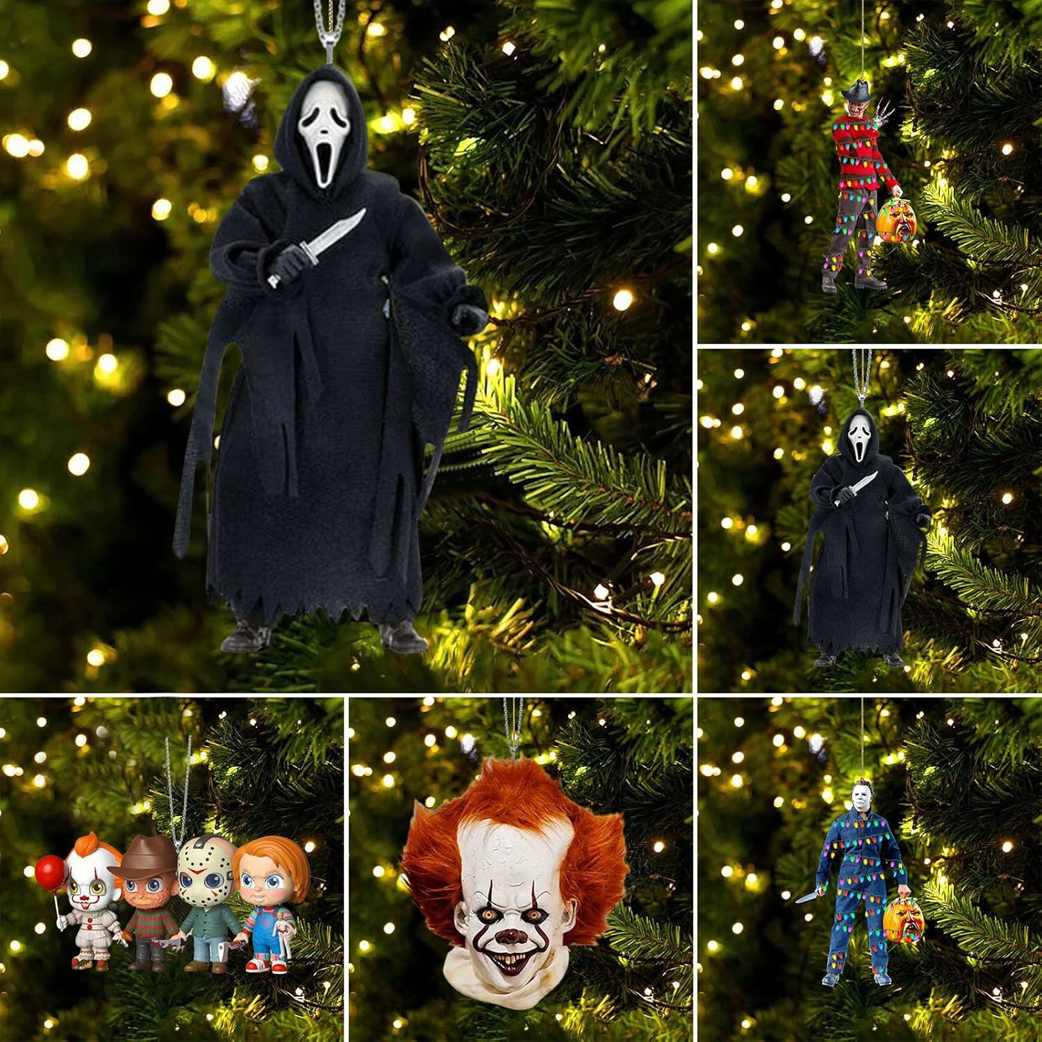 Adorno de villanos de terror para Halloween, adorno creativo de terror para automóvil, película de terror, espejo retrovisor, colgante de árbol de